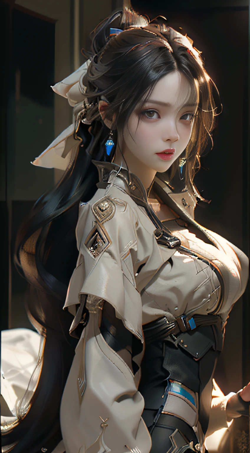 ((Best Quality)), ((Masterpiece)), (Detail: 1.4), 3D, A Beautiful Cyberpunk Female Figure, Big Breasts, Indoor Environment, Bed, HDR (High Dynamic Range), Ray Tracing, NVIDIA RTX, Super-Resolution, Unreal 5, Subsurface Scattering, PBR Textures, Post Processing, Anisotropic Filtering, Depth of Field, Maximum Sharpness and Sharpness, Multi-layered Textures, Albedo and Highlight Maps, Surface shading, Accurate simulation of light-material interactions, Perfect Proportions, Octane Render, Dichroic Light, Large Aperture, Low ISO, White Balance, Rule of Thirds, 8K RAW,