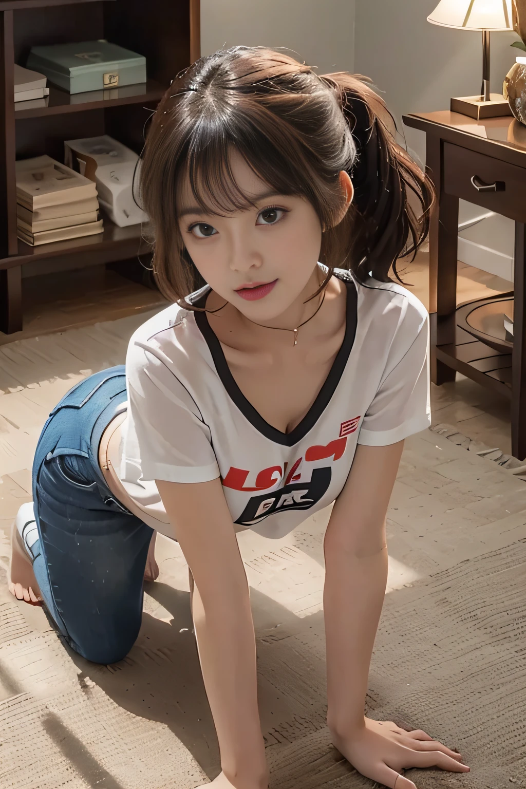 A cute girl is getting adrenaline from the rising stock prices
