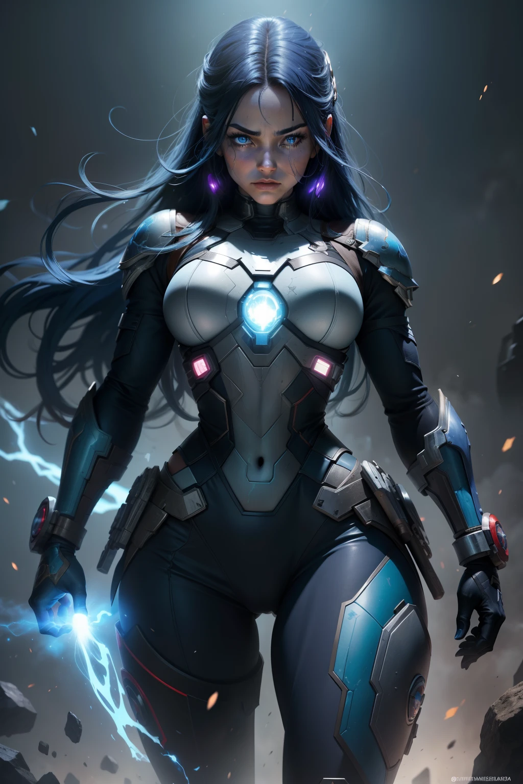 com nebulosa pele azul, Do Universo Marvel, is a cyborg with blue skin and a dark past linked to Thanos. Known for her superhuman strength and technological abilities, she oscillates between loyalty and conflict with her sister Gamora. a complex character within the Guardians of the Galaxy. As complexidades fazem dela uma figura intrigante e multifacetada.
(best quality: 1.0), (Ultra Highres: 1.0), rosto e olhos altamente detalhados, (fotorrealista: 1.2)
