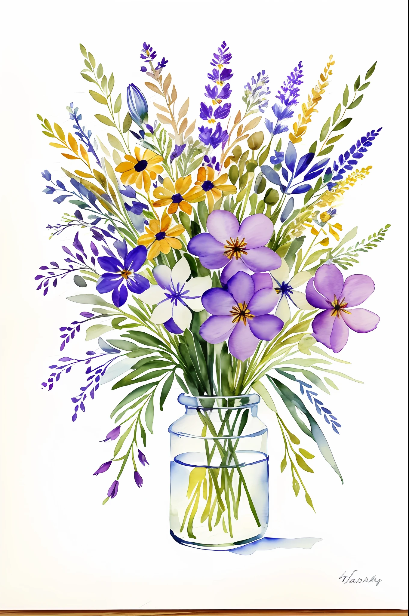 Wild Flowers Art Floral Farmhouse Art, Watercolor Botanical