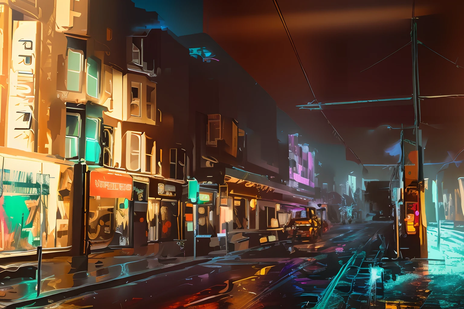 Cyberpunk painting with interlaced light and shadow cinematic shots