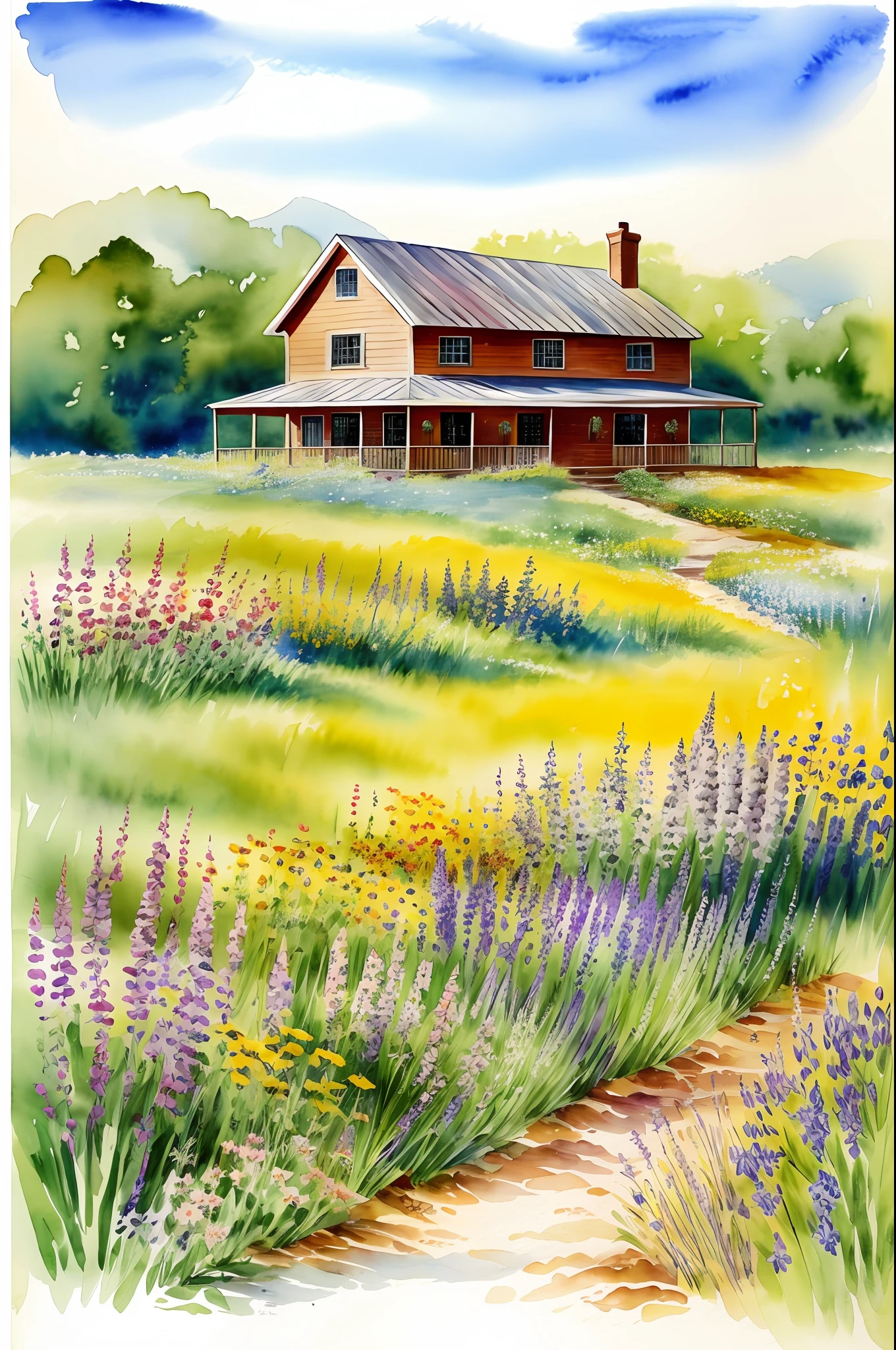 Wild Flowers Art Floral Farmhouse Art, Watercolor Botanical