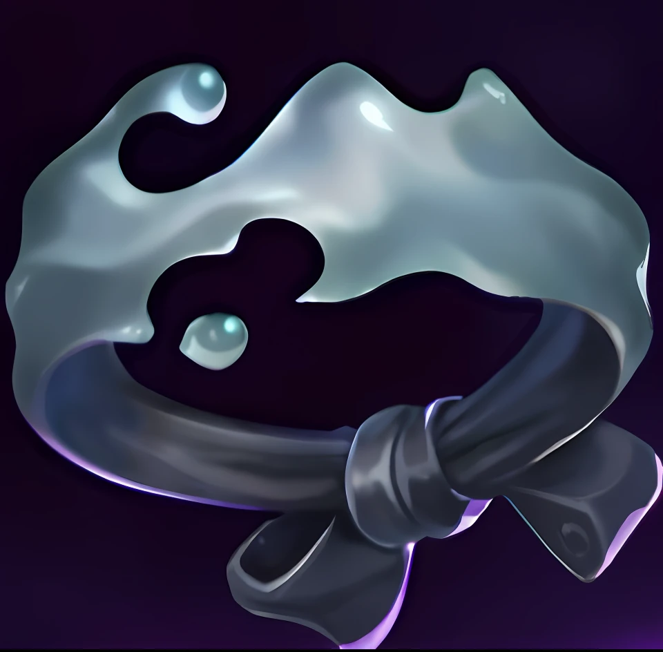 There is a black and white object，There is a bow on it, league of legends inventory item, arcane league of legends, made of liquid purple metal, item art, leblanc, obsidian slime, painted in the style arcane, league of legends arcane, potion belt, Arcane : League of Legends, style of league of legends, Splash Art, Ghastly