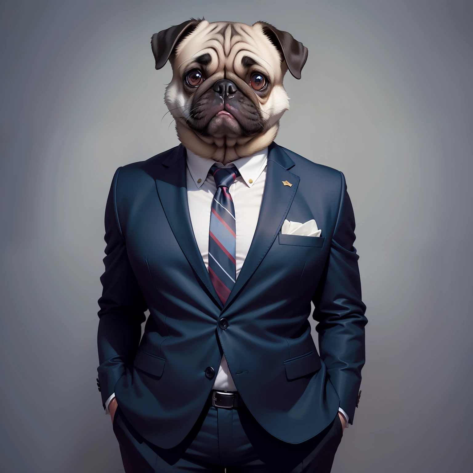 A Pug Wearing a Suit, full bodyesbian