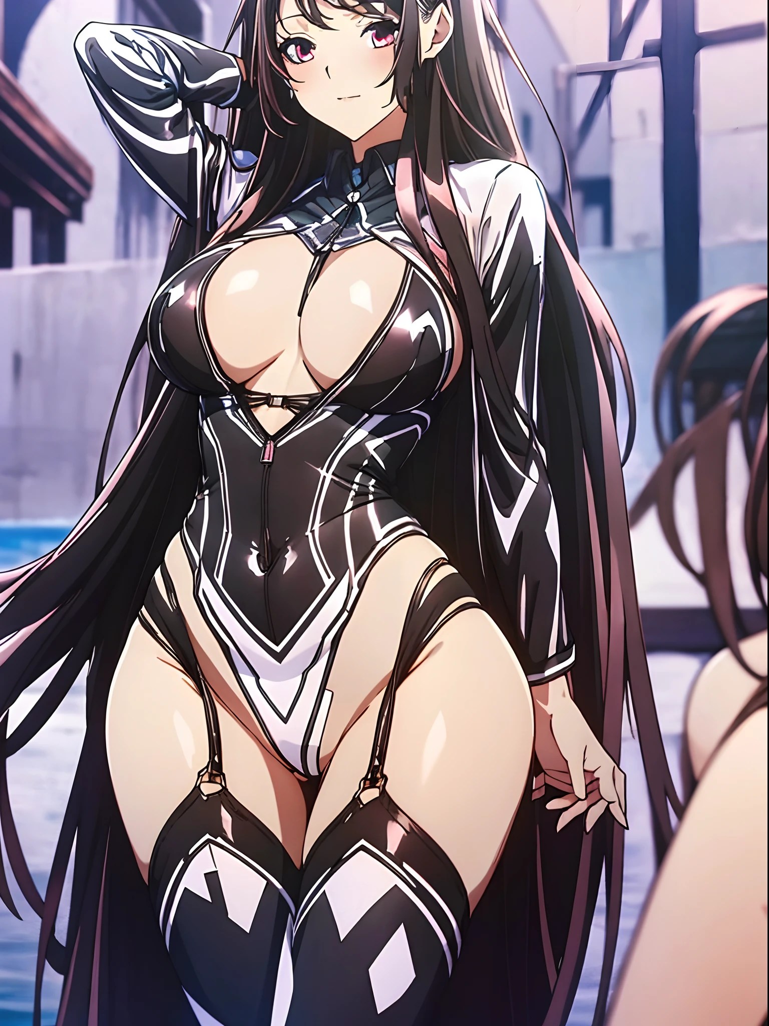 (Enrich the picture,Masterpiece level quality)Beautiful 8K CG artwork,Goddess-like posture,sittinng on the river,Postural exercises,Slim and soft,Translucent skin,black color hair、The beauty of extra-long hair, Super Long Straight Hair,The skin is fair and juicy,Big breasts underwear uniform,Perspective Part 1.2x enhanced silhouette effect,Exquisite transparent blues pattern in pajamas,The details are intricate and exquisite,The background is slightly blurred,Charming and lustful leg seduction,Drool,J cup big breasts,Blush,Japan goddess,Perfect body slim curves,Scene by the sea,