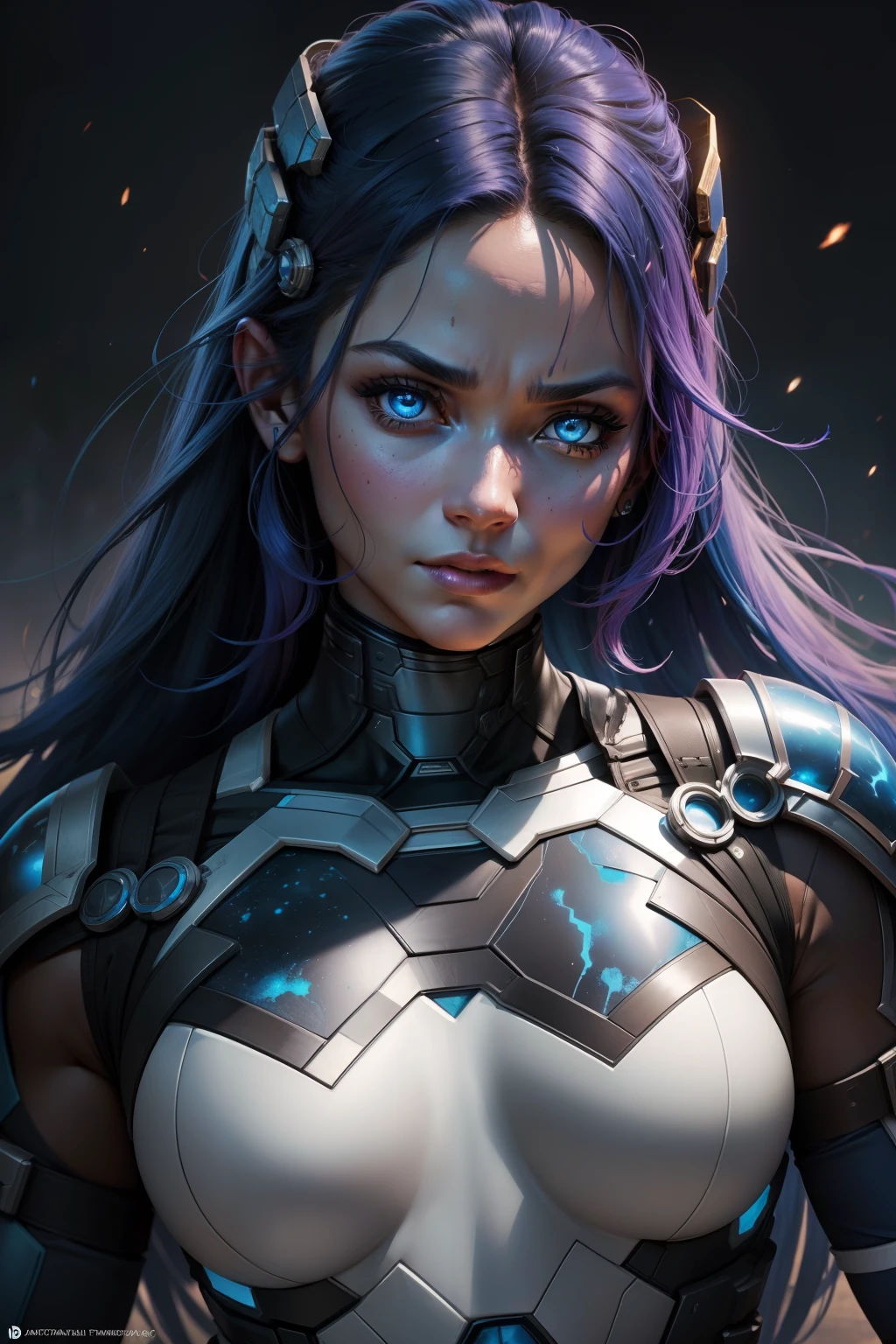com nebulosa pele azul, Do Universo Marvel, is a cyborg with blue skin and a dark past linked to Thanos. Known for her superhuman strength and technological abilities, she oscillates between loyalty and conflict with her sister Gamora. a complex character within the Guardians of the Galaxy. As complexidades fazem dela uma figura intrigante e multifacetada.
(best quality: 1.0), (Ultra Highres: 1.0), rosto e olhos altamente detalhados, (fotorrealista: 1.2)
