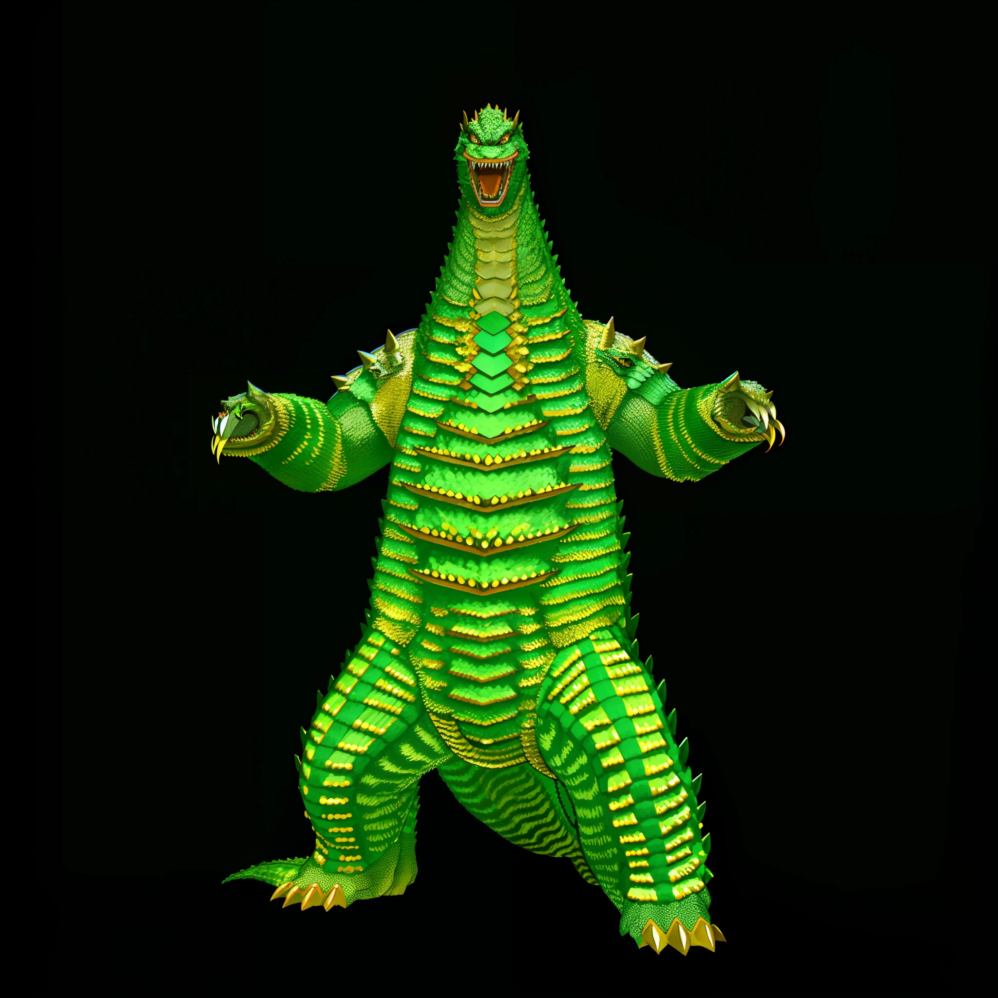 Godzilla, manticore,  50 meters tall creature, kaiju-eiga, character portrait of godzilla, Ji highly detailed animal monsters, giant kaiju dragon monster, gold green creature