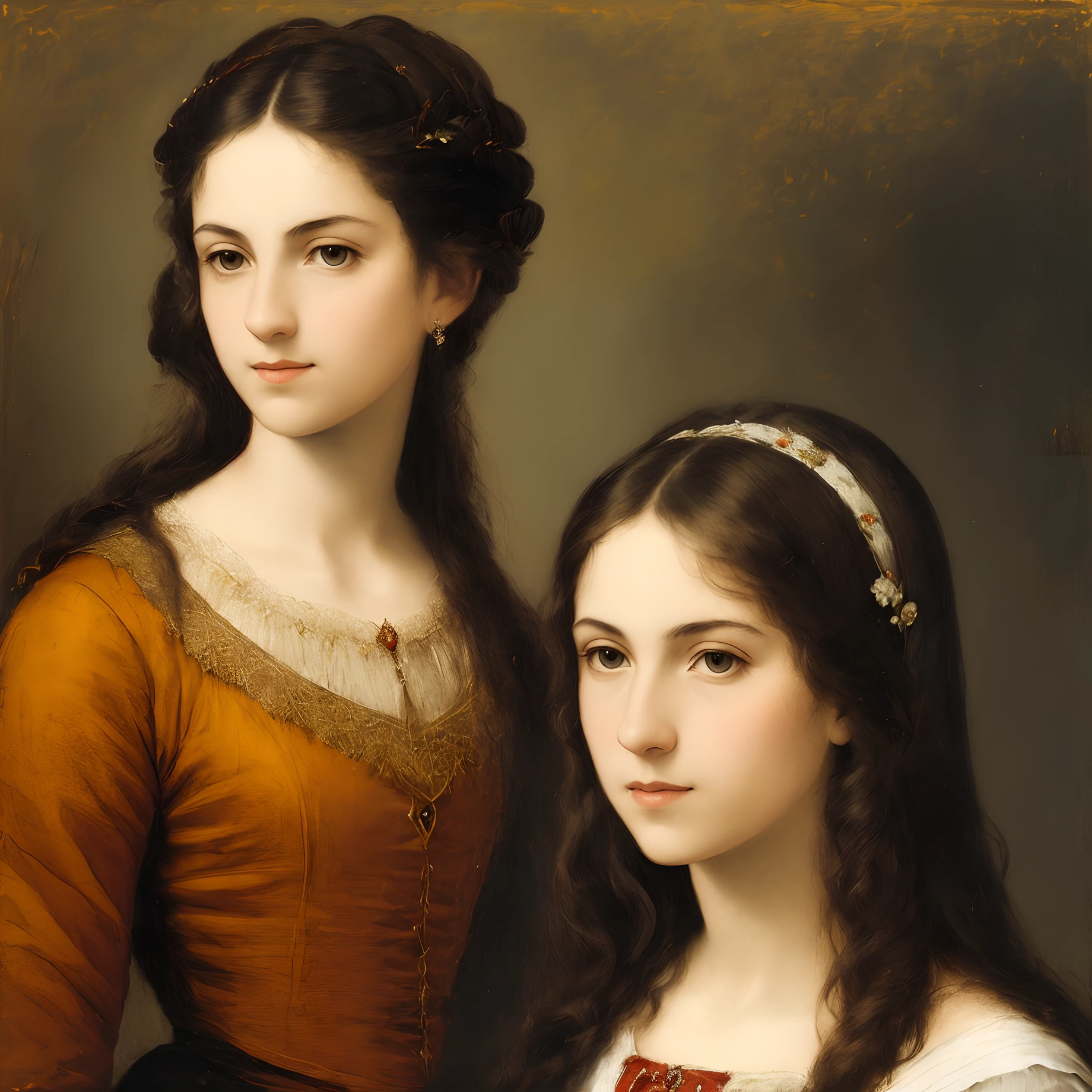 a girl with European features with a Chilean man in the style of 1833