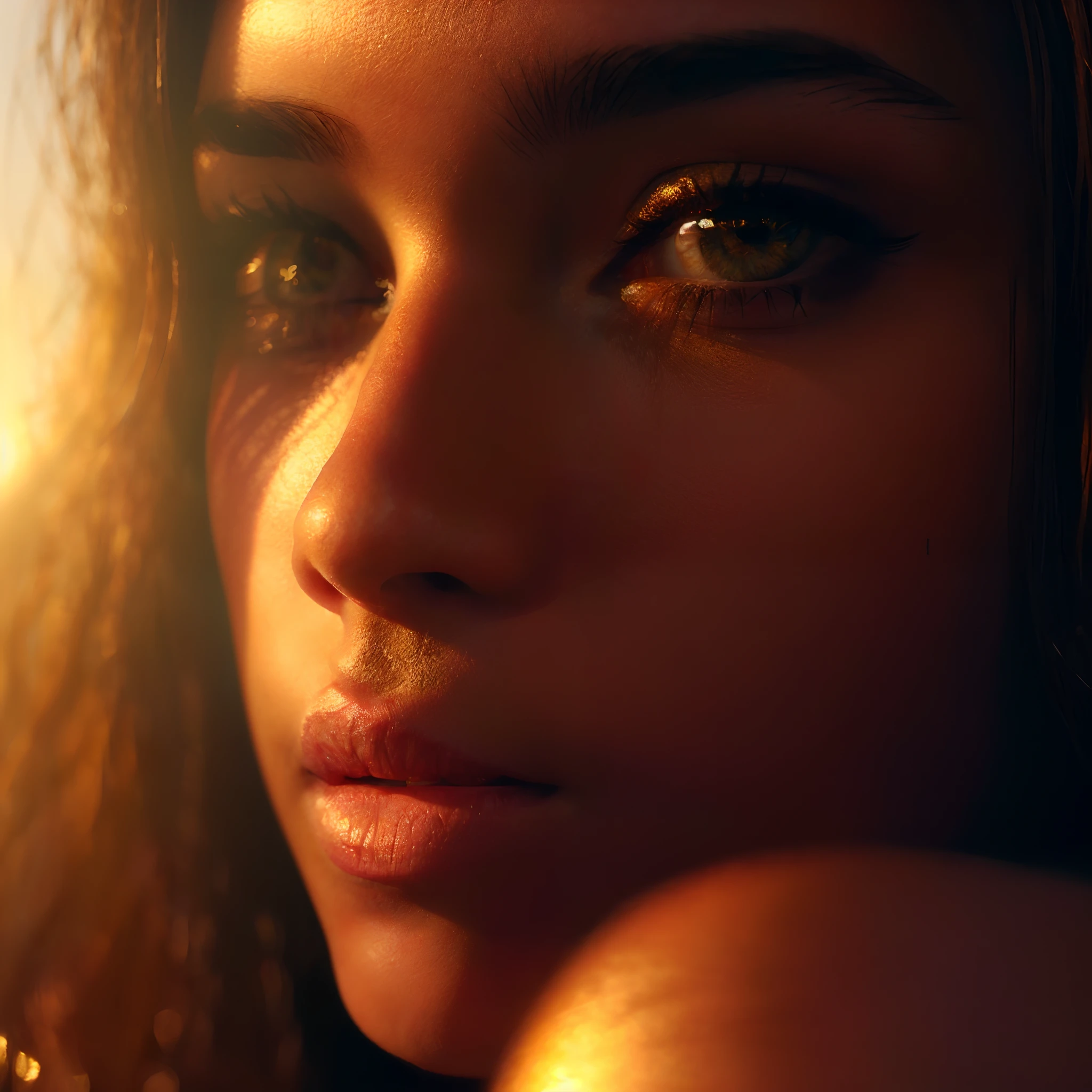 Photo raw, 8k, there is a woman with a very big eye and a very long hair, realistic face moody lighting, 8k sensual lighting, ultra realistic digital painting, backlit beautiful face, cinematic realistic portrait, cgsociety portrait, amazing photorealistic graphics, realistic. beautiful lighting, soft portrait shot 8k, photorealistic digital painting, beautiful and realistic faces, soft golden hour lighting