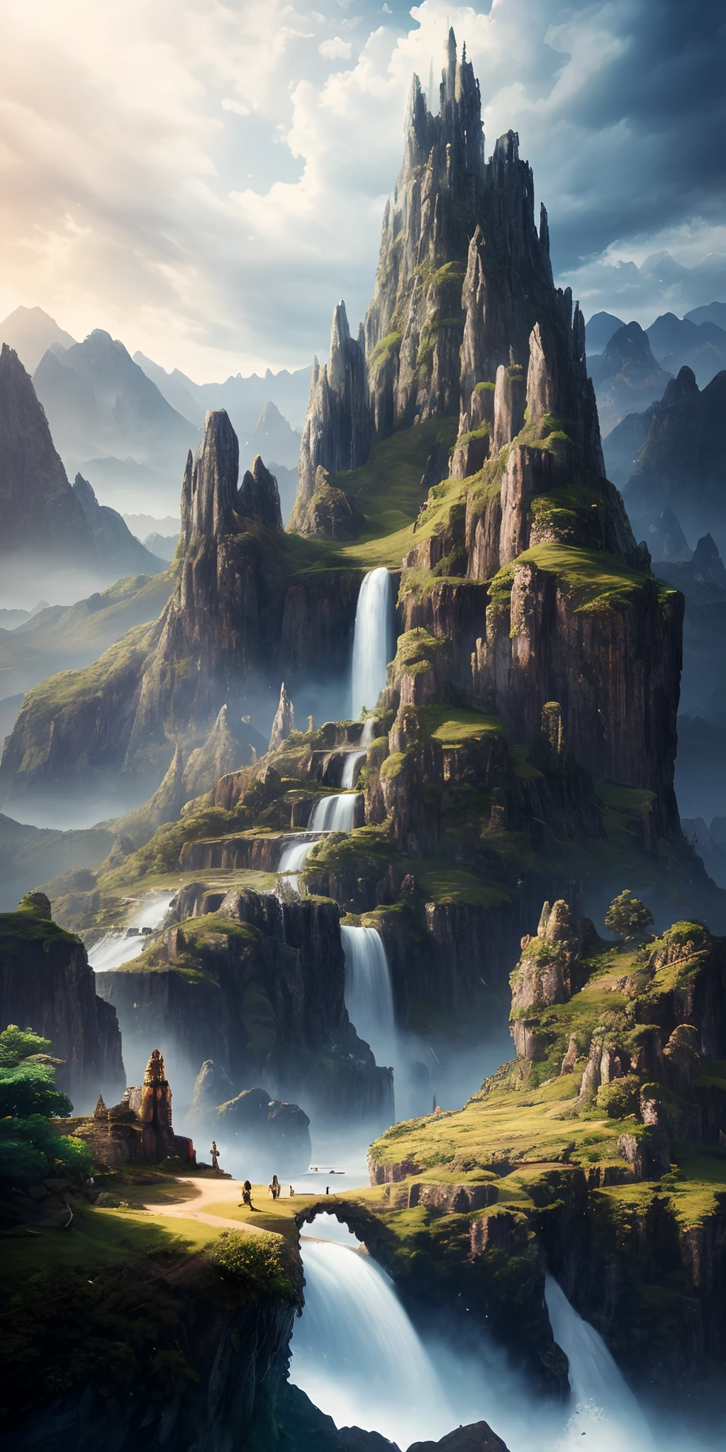 Masterpiece, best quality, high quality, extremely detailed CG unity 8k wallpaper, landscape, outdoor, sky, cloud, sky, no humans, mountain, landscape, water, tree, blue sky, waterfall, cliff, nature, lake, river , cloudy skies, award winning photography, bokeh, depth of field, HDR, bloom, chromatic aberration, photorealism, very detailed, trending on artstation, trending on CGsociety, intricate, high detail, dramatic, midjourney art