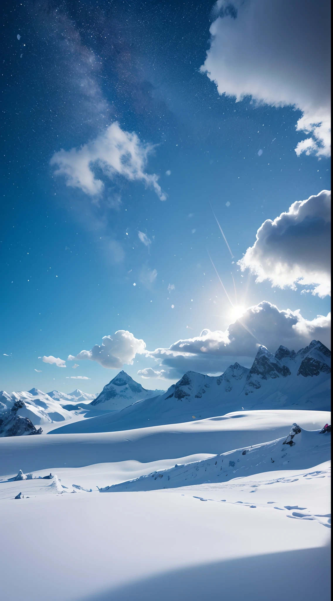 "In the infinite expanse of blue sky，Drifting white clouds，Occasionally the wind blows，Gently flick the clouds。The sun shines on the earth，Reflects a warm glow。"