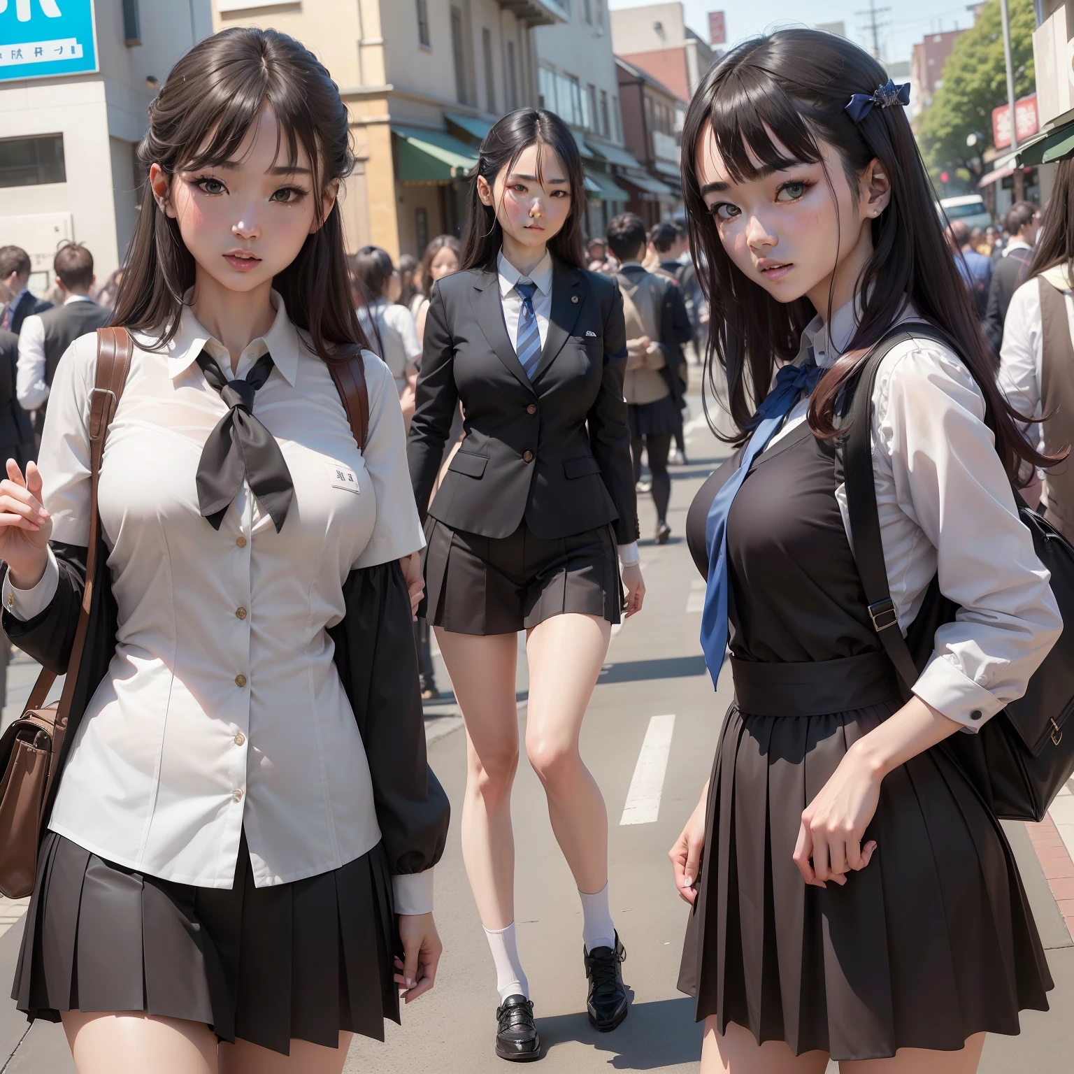 japanese school girl,JK school uniform,There must be only one person in the whole picture,All high heels must be displayed in their entirety,The entire leg must be displayed in its entirety, And must wear extra-long gloves,Stockings are mandatory,High heels must be worn,It is forbidden to appear men,Must be a full-body image,anatomy correct,(realisticlying,tmasterpiece,The best quality,hyper HD,The is very detailed,cinmatic lighting),(delicated face,best qualtiy,very detailed eyes and faces,Amazing beauty),