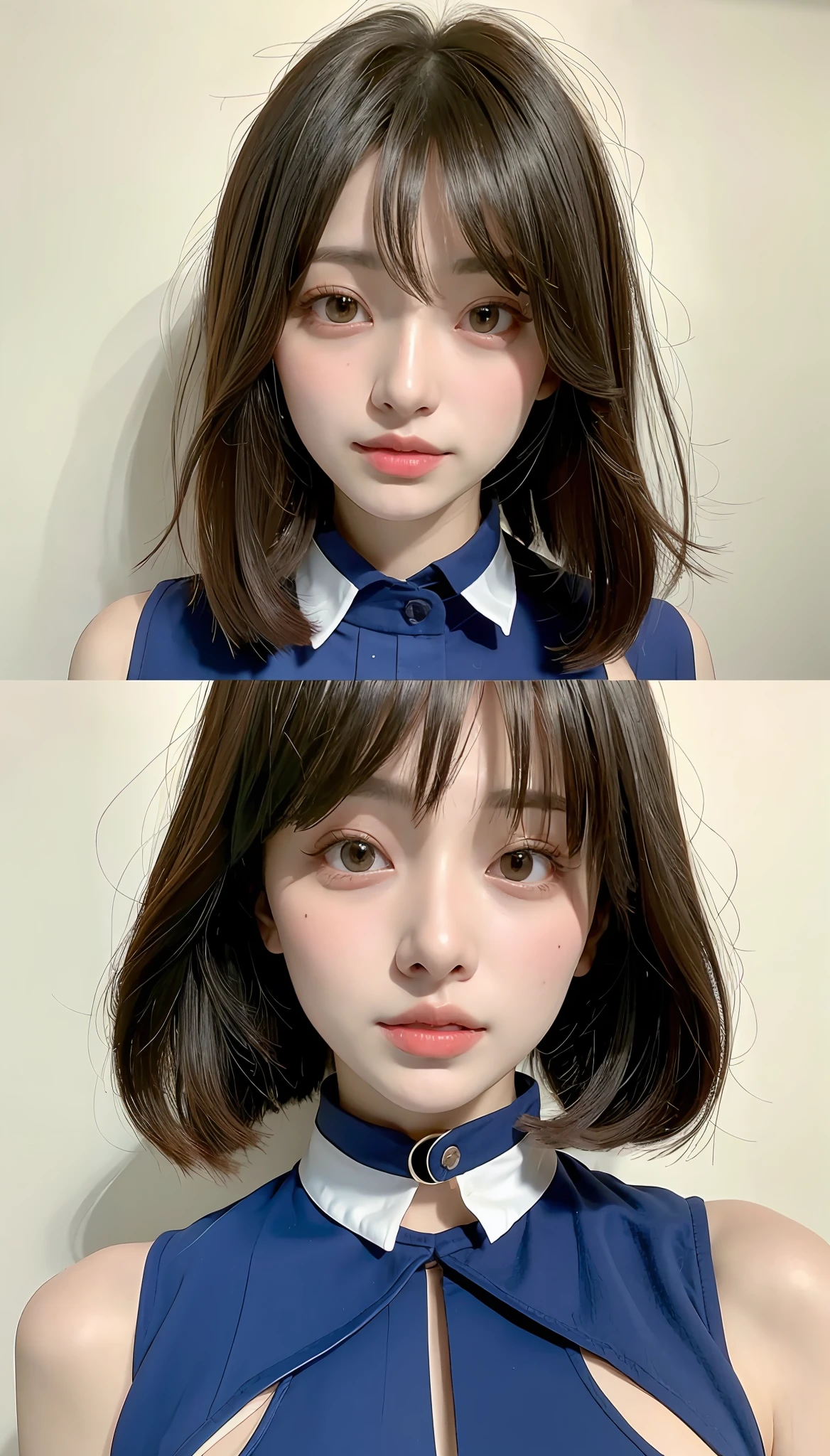 perfect figure beautiful woman:1.4,Layered Hair Style,Protruding cleavage,Transparent Uniform:1.5,Highly Detailed Face and Skin Textur,二重まぶた,Whiten the skin,Collar