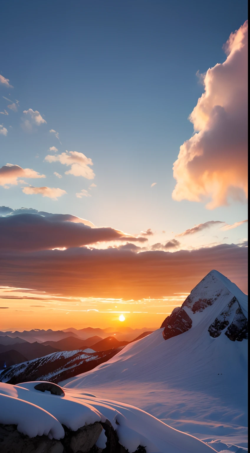 Skysky,the setting sun,Colorful auspicious clouds,Thick snow,ice mountain,8K wallpapers,extreme beautiful,winning artwork,