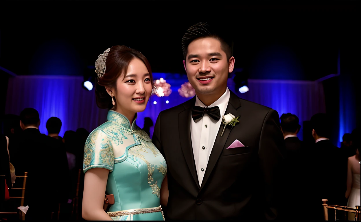 The bride and groom stand in front of a crowd, jia, Wedding, foreground background, wedding photo, Yan, 🤬 🤮 💕 🎀, F2, F 2, Ruan Jia and Fenghua Zhong, luxurious wedding, jacqueline e, everyone having fun, Transparent background, joyous, jinyiwei, Behind the scenes, author:Ke Jiusi