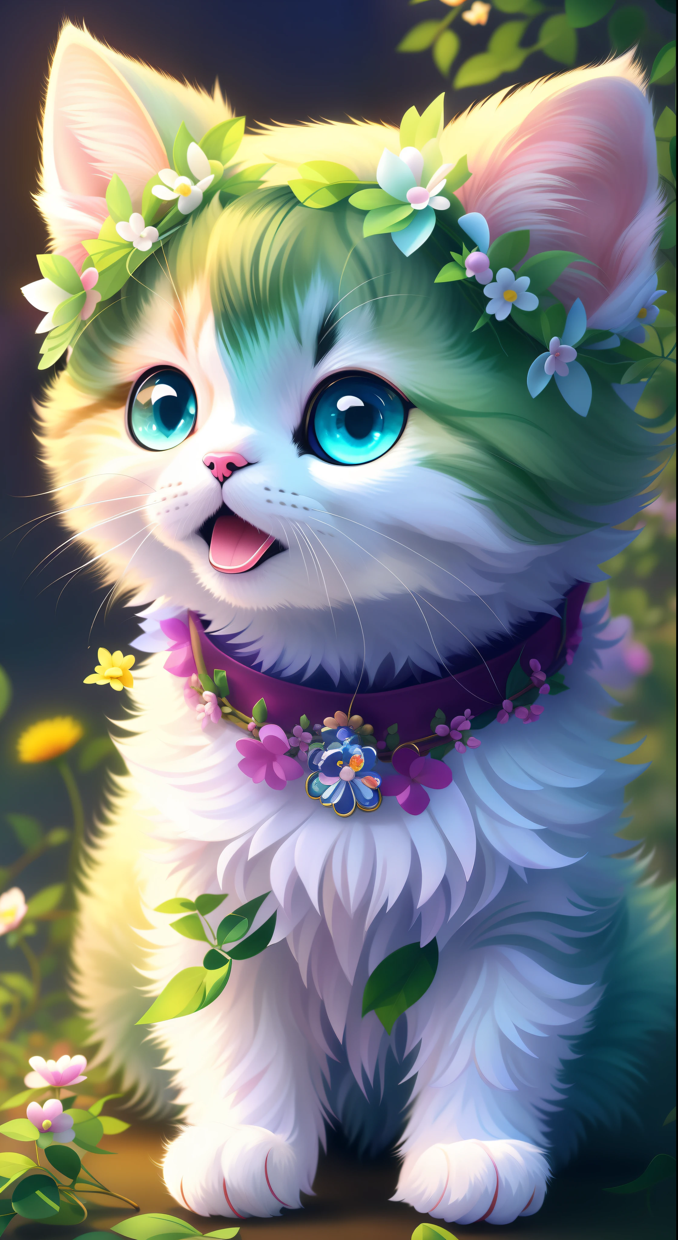 Draw a cat wearing a flower collar and flower collar, lovely digital painting, Cute detailed digital art, adorable digital art, very beautiful cute catgirl, cute detailed artwork, realistic anime cat, Cute cat, anime visual of a cute cat, anime cat, Beautiful digital artwork, cute artwork, [ 4 K digital art ]!!, beautiful digital art, beautiful cat