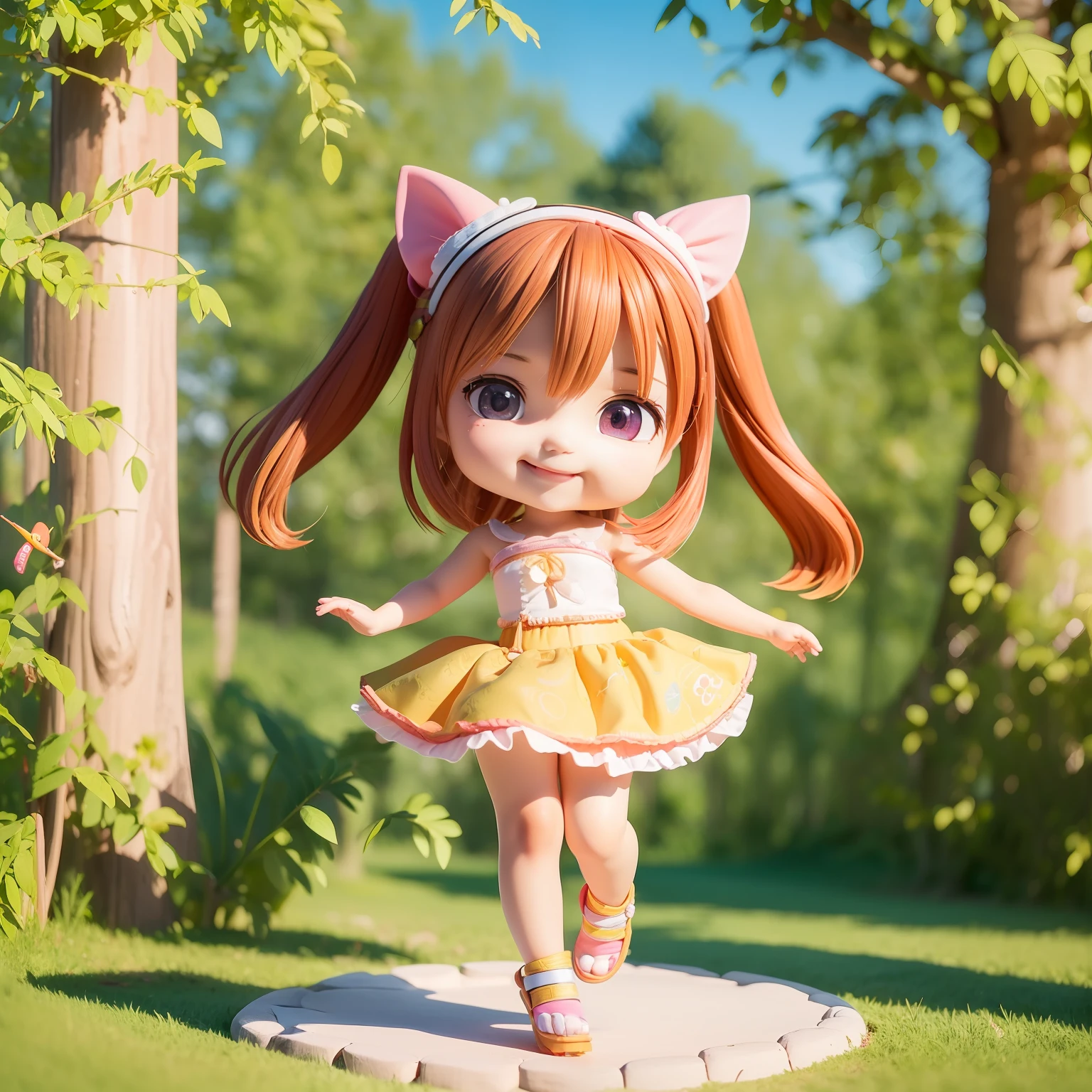 (Best Quality), (masutepiece), Vibrant chibi anime girl with big bright eyes,Happy smile (chibi 3d:1.2), (Detailed:1.1), (Award-winning:1.1), Children's costume wearing Moana skirt, Suitable for ages from 12 months to 6 years, (Kids Dance Costumes:1.1), (Children's Role Play Costumes:1.1), Playful and lively expression, Intricate details, Lively carnival background in Brazil.