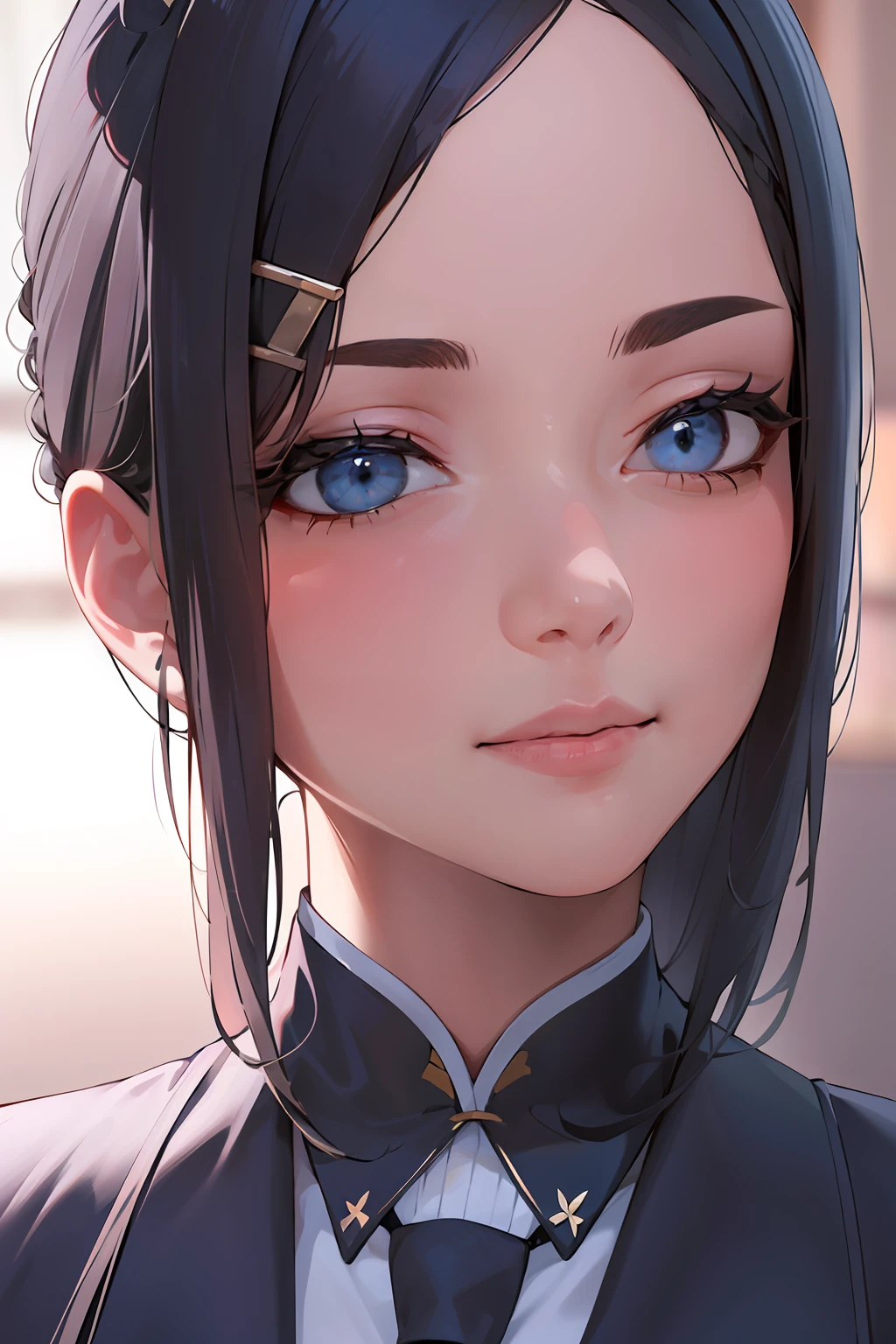 1girl, hairclip, necktie,collared shirt, white shirt,garter straps , colorful theme, (best quality, high quality, high resolution), realistic, ultra-detailed, highly detailed face features, absurdres,realistic lighting and reflections, highly detailed face features, see through shirt, best photo,high quality illustration