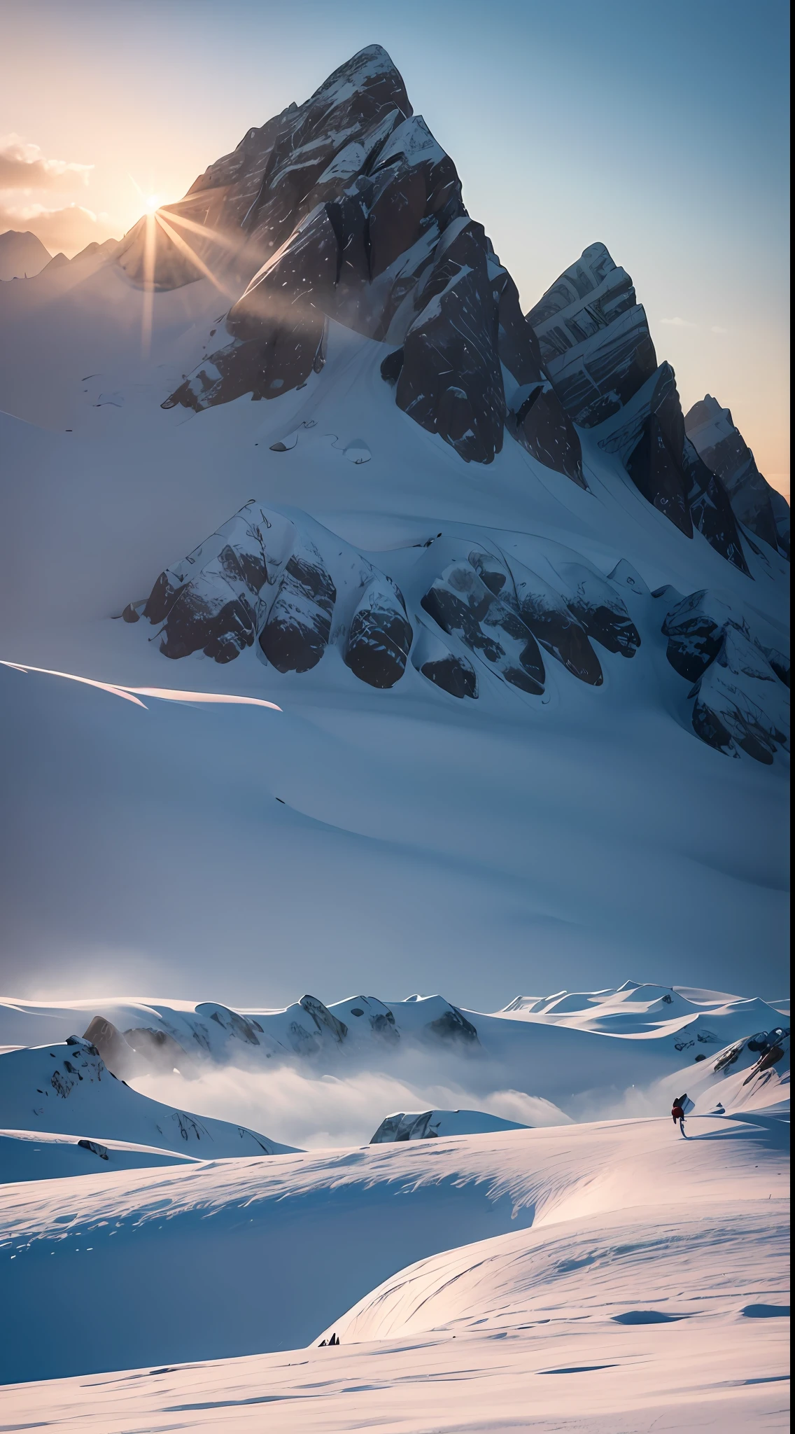 Skysky,the setting sun,Strange clouds,Thick snow,ice mountain,8K wallpapers,extreme beautiful,winning artwork,perfect compositions