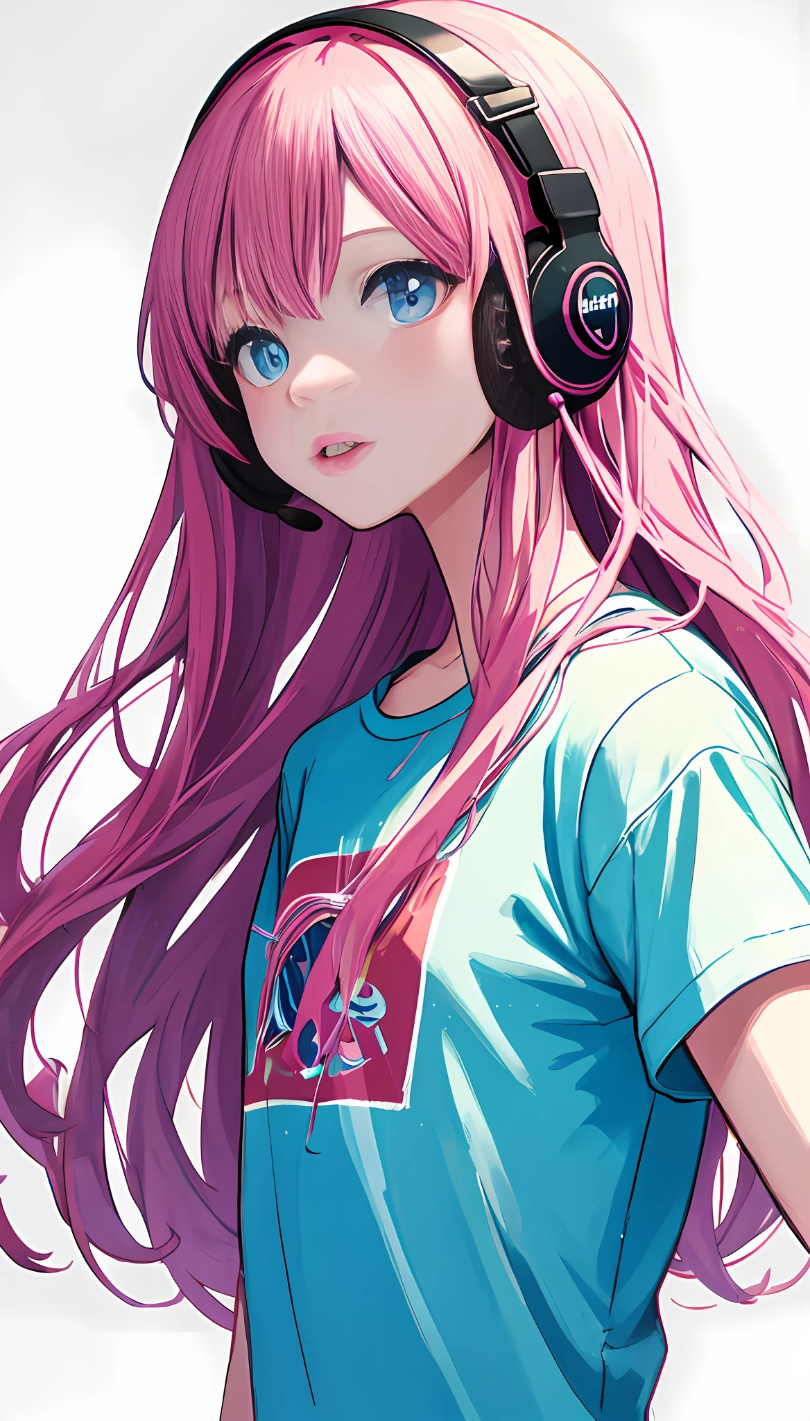 Cute little girl s、Pink lips、Wearing a blue T-shirt、In the style of a soft color palette、Put on your headset
Aurora Punk、an anime illustration of her
face、animated gif、hand-drawn
animation、charming sketches、Smooth and
Glossy、Hazy romanticism、superflat style、white
Background - AR 1:1 - Rainbow 5 - Expressive in style - S 50