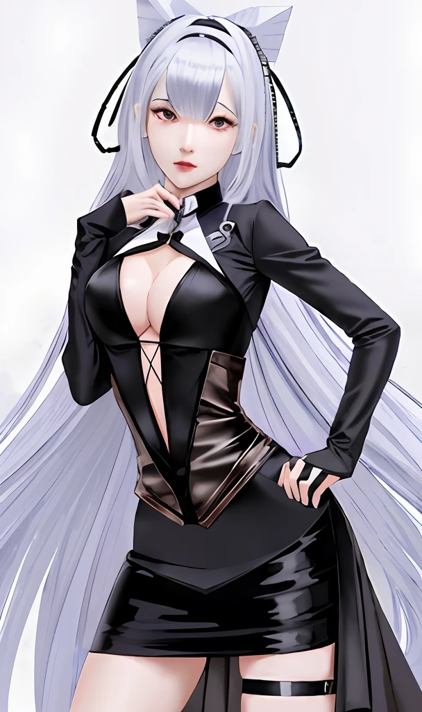 anime girl in black dress with long white hair and purple bow, anime girl wearing a black dress, tifa lockhart with white hair, white haired deity, white haired lady, in dress, anime woman fullbody art, nier autoamata, from girls frontline, digital art from danganronpa, female anime character, 2b nier automata