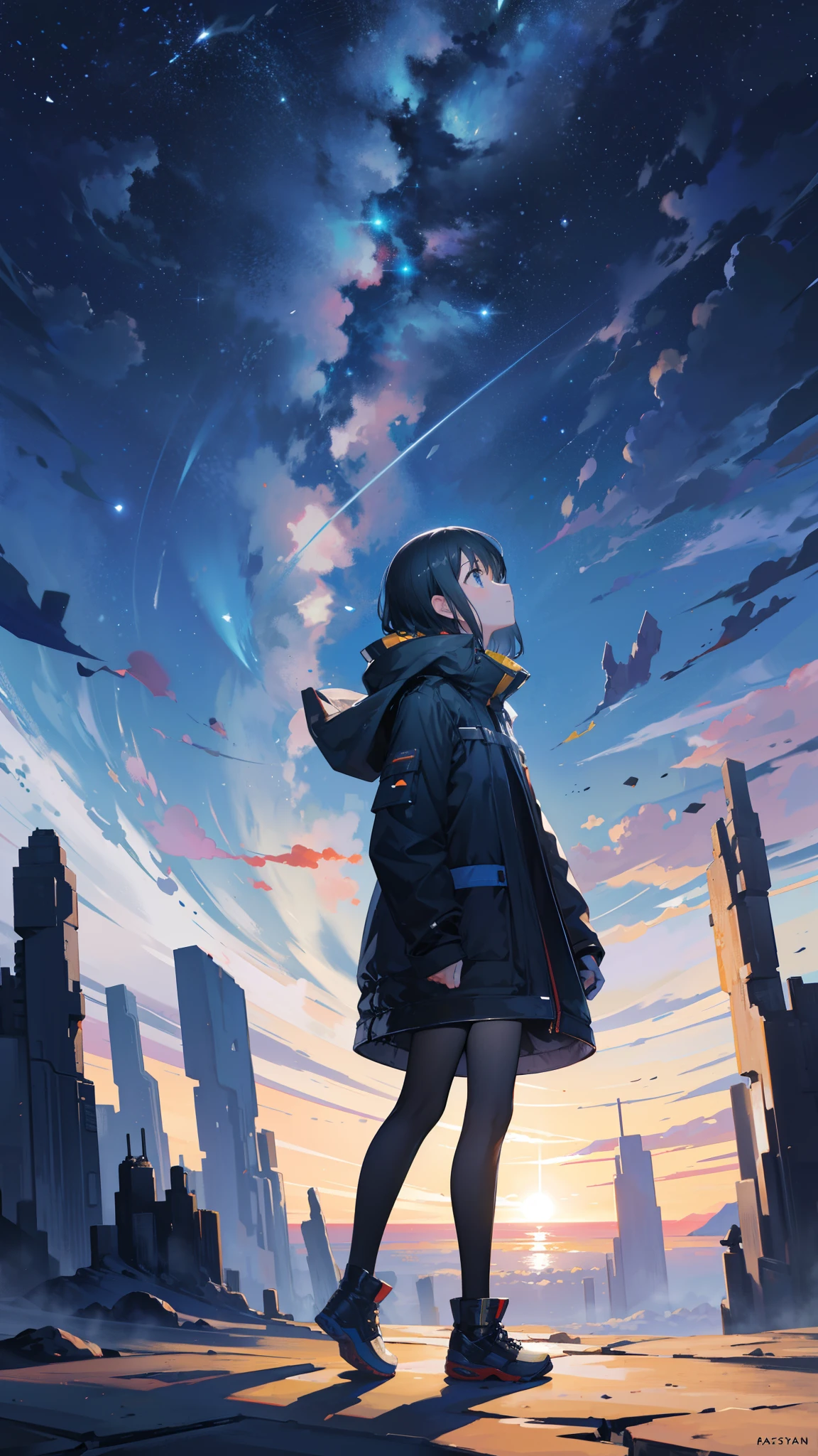 Standing on the surface of a planet,Looking up at the stars,The vastness is boundless，Picture clipping，I feel so lonely