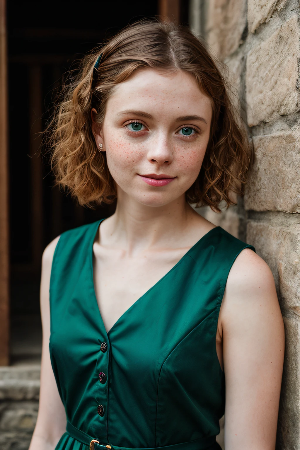 RAW Photo, close up portrait, BREAK
Sophia Lillis with curly hair, BREAK
Medieval, (Scottish, young woman, Sophia Lillis, standing outside), BREAK
thin, wearing emerald green colored clothes, long medieval dress, Turmeric colored, curly Copper hair, freckles, BREAK
folklore, traditional maid dress, green colored, BREAK
photorealistic, soft lighting, vibrant colors:1.8, 105mm professional photography, (vintage style:0.25), (high detailed skin:1.2), 8k uhd, dslr, soft lighting, high quality, film grain, Fujifilm XT3