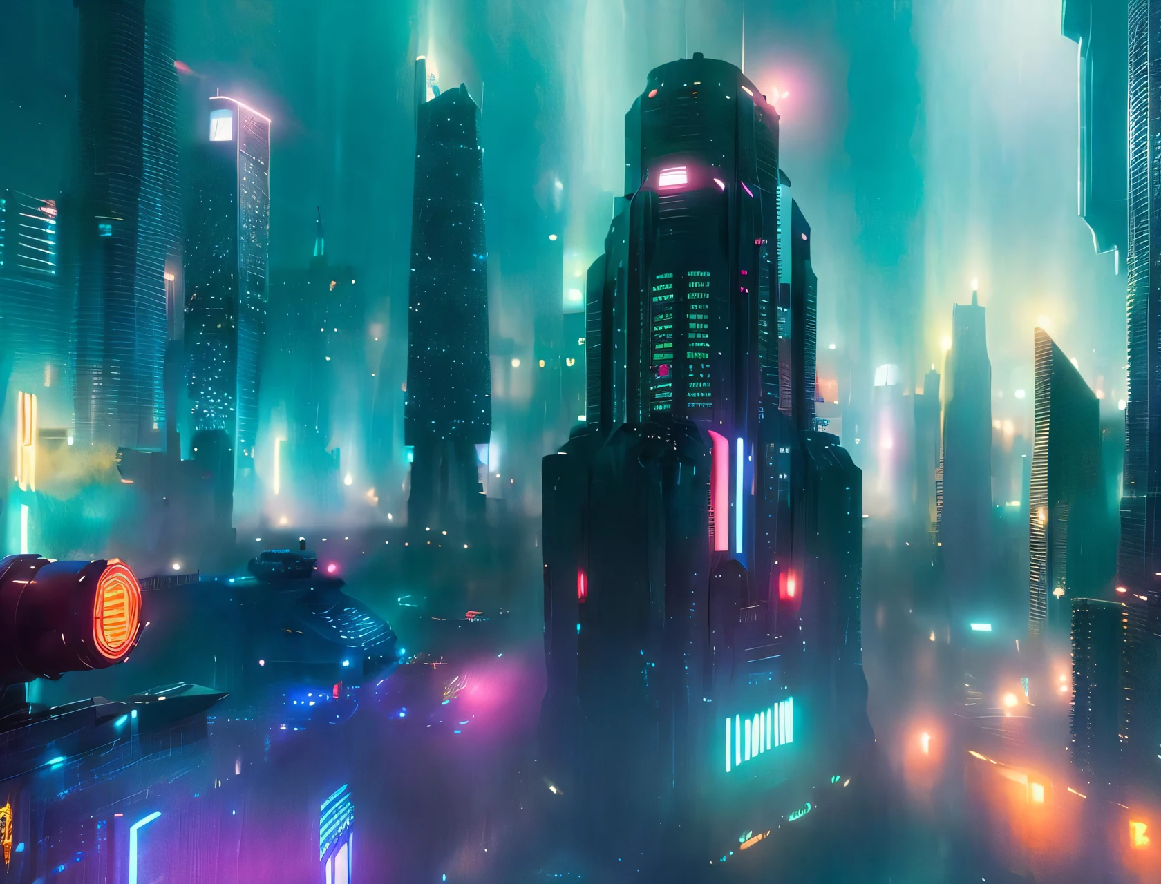 futuristic city (cinematic look:1.4), soothing tones, insane details, intricate details, hyperdetailed, low contrast, soft cinematic light, dim colors, exposure blend, hdr, faded, slate gray atmosphere