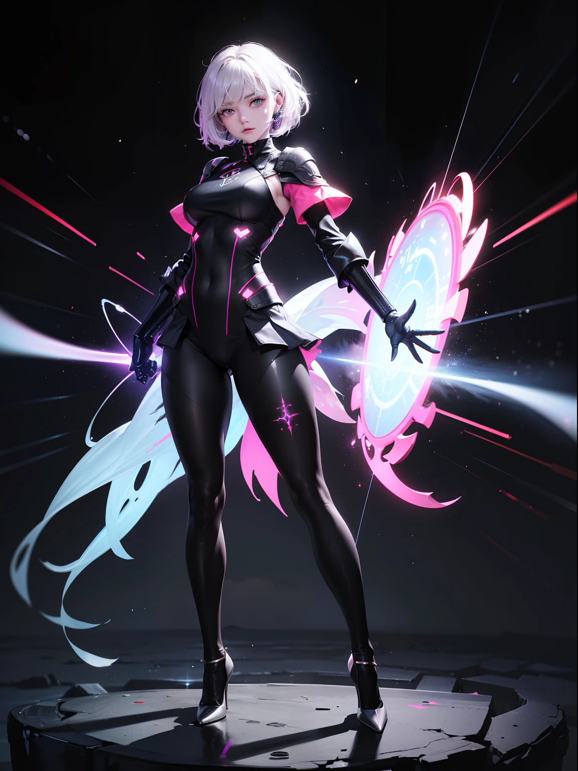 (full body:1.5),(1girl:1.3),(view the viewer:1.4),(anatomy correct:1.45),(Wear printed fantasy Sister Seni tight and point-toe heels ,and very thick printed pantyhose :1.35), (Light particle effect:1.3),(In pink | amarelo | blue colors| green color |red colour | white colors| black in color| purpleish color| greys| Beige| Flesh color 1.4),(Glowing eyes:1.3),(Large amplitude action: 1.3),(Accurate and perfect face:1.4),hyper HD, Ray traching, reflective light,structurally correct, Award-Awarded, high detal, lightand shade contrast, Face lighting,cinmatic lighting, tmasterpiece, super detailing, high high quality, high detal, best qualityer, 16k,High contrast,