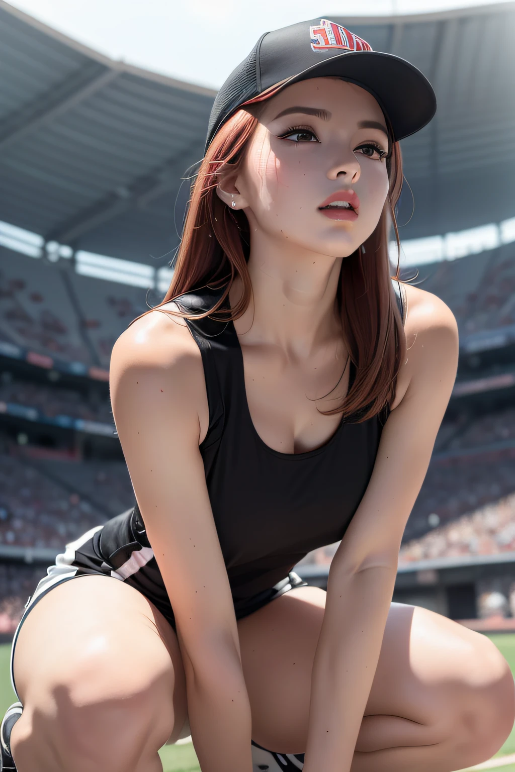 ultra high resolution photos、Accurate depiction of the human body、sunlight、Full body Esbian、Athletics、young girl、"Photographed alone"、With the athletics stadium in the background、very accurate super young girl、very, very young face、"full nude"、"extremely small breasts"、"very young short girl"、Sweat、Climax、Cumming face、pleasure、charming、sitting with legs spread apart