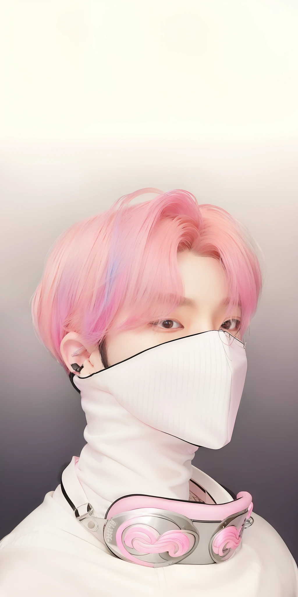 asian boy with pink hair and a white shirt covering his face, (with pink hair), park jimin, accurate jimin face, flowing pink hair, high quality, ultra detail ,glowing face