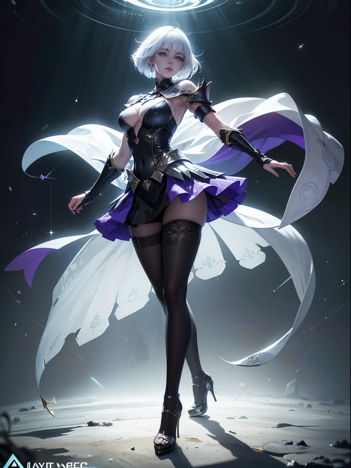 (full body:1.5),(1girl:1.3),(view the viewer:1.4),(anatomy correct:1.45),(Wear printed fantasy Crusader Plate and point-toe heels ,and very thick printed pantyhose :1.35), (Light particle effect:1.3),(In pink | amarelo | blue colors| green color |red colour | white colors| black in color| purpleish color| greys| Beige| Flesh color 1.4),(Glowing eyes:1.3),(Large amplitude action: 1.3),(Accurate and perfect face:1.4),hyper HD, Ray traching, reflective light,structurally correct, Award-Awarded, high detal, lightand shade contrast, Face lighting,cinmatic lighting, tmasterpiece, super detailing, high high quality, high detal, best qualityer, 16k,High contrast,