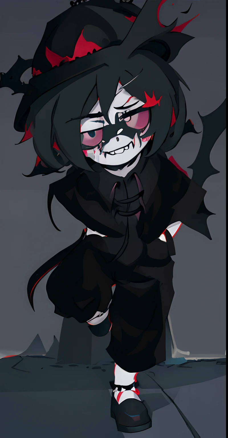 a close up of a cartoon character with a hat and a black outfit, roblox avatar, epic 3 d abstract emo girl, pitchblack skin, gapmoe yandere grimdark, red and black costume!!!, dark demonic dancer, by :5 sexy: 7, punk grim reaper, mall goth, sinister pose, lineless, goth ninja, imvu, vrchat