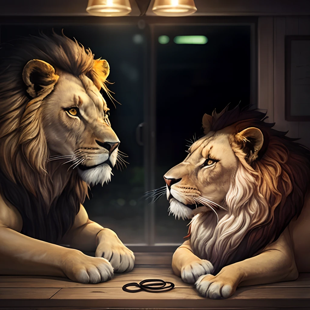 Lion trapped in the network of hunters