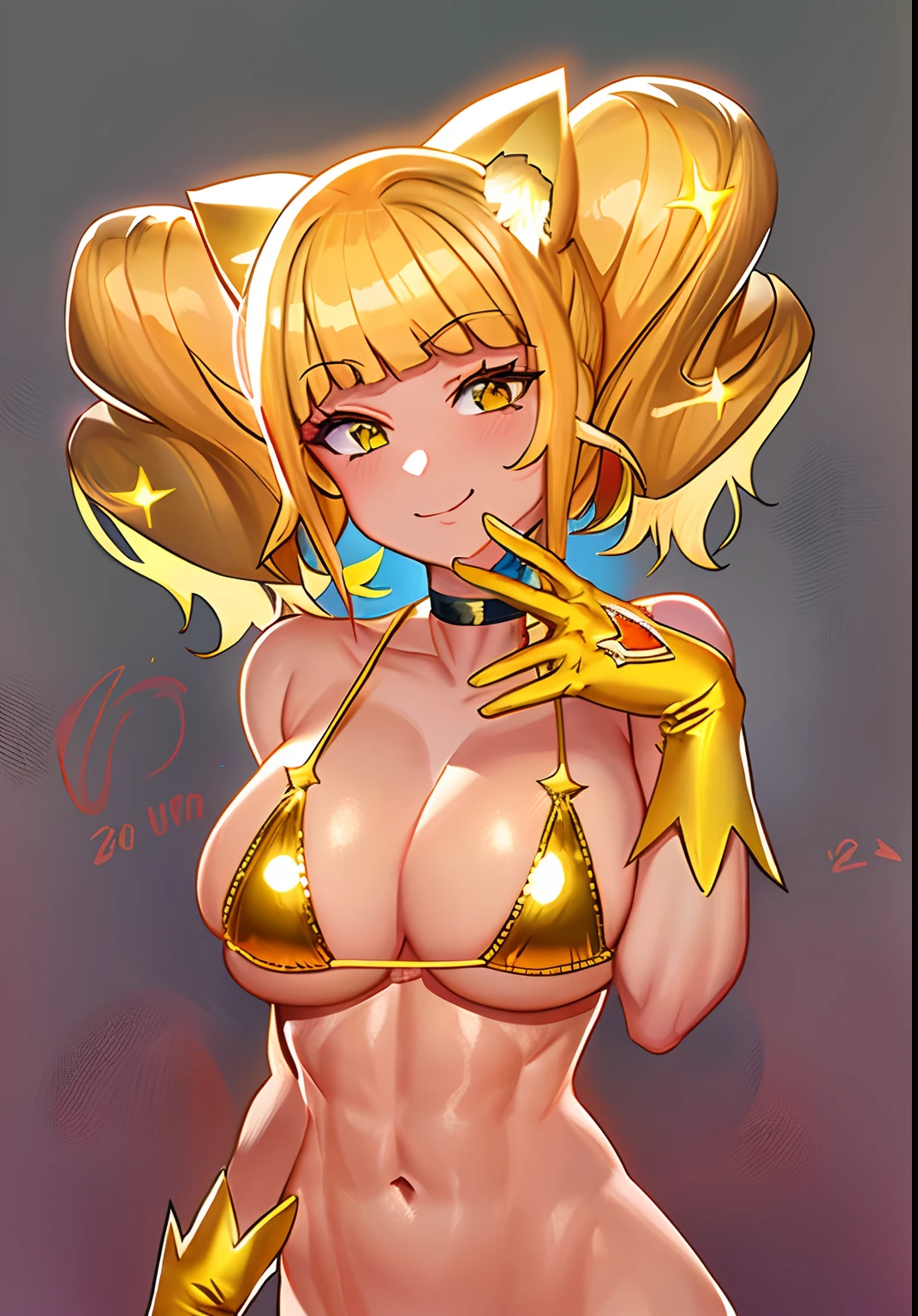 Cartoon image of a man in a golden bikini with cat ears, Long blonde boy, white glove, muscular, marin kitagawa fanart, shoun, fanart, digital anime art!!, pixiv 3dcg