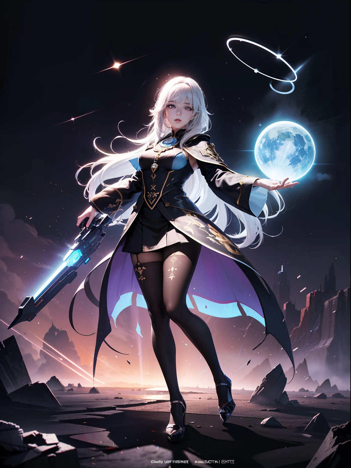 (full body:1.5),(1girl:1.3),(view the viewer:1.4),(anatomy correct:1.45),(Wear printed fantasy Holy Priest set and point-toe heels ,and very thick printed pantyhose :1.35), (Light particle effect:1.3),(In pink | amarelo | blue colors| green color |red colour | white colors| black in color| purpleish color| greys| Beige| Flesh color 1.4),(Glowing eyes:1.3),(Large amplitude action: 1.3),(Accurate and perfect face:1.4),hyper HD, Ray traching, reflective light,structurally correct, Award-Awarded, high detal, lightand shade contrast, Face lighting,cinmatic lighting, tmasterpiece, super detailing, high high quality, high detal, best qualityer, 16k,High contrast,