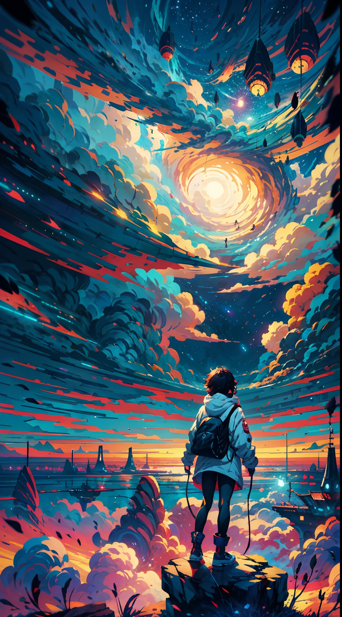 anime girl standing on a rock looking at a star filled sky, makoto shinkai cyril rolando, anime art wallpaper 4k, anime art wallpaper 4 k, anime art wallpaper 8 k, cosmic skies. by makoto shinkai, inspired by Cyril Rolando, in the style dan mumford artwork, amazing wallpaper, by Yuumei