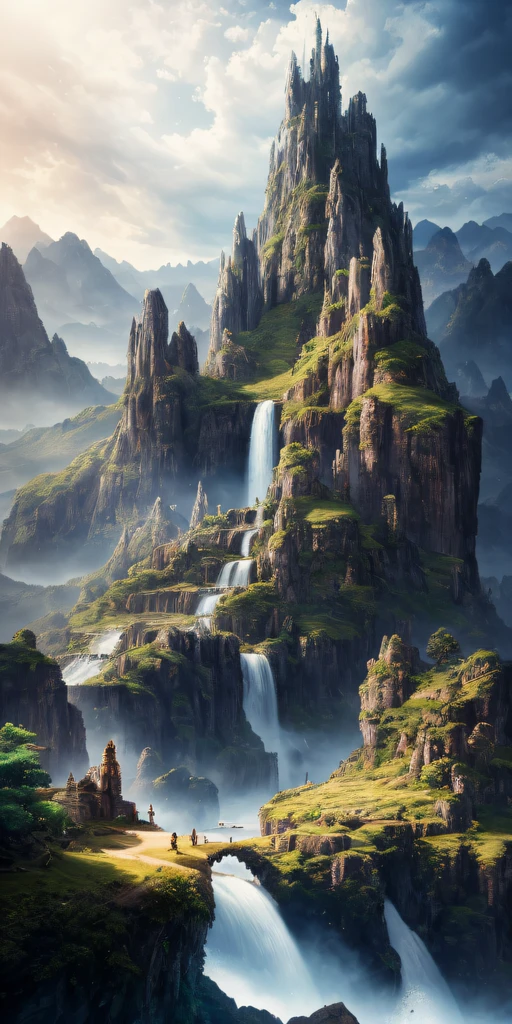 Masterpiece, best quality, high quality, extremely detailed CG unity 8k wallpaper, landscape, outdoor, sky, cloud, sky, no humans, mountain, landscape, water, tree, blue sky, waterfall, cliff, nature, lake, river , cloudy skies, award winning photography, bokeh, depth of field, HDR, bloom, chromatic aberration, photorealism, very detailed, trending on artstation, trending on CGsociety, intricate, high detail, dramatic, midjourney art
