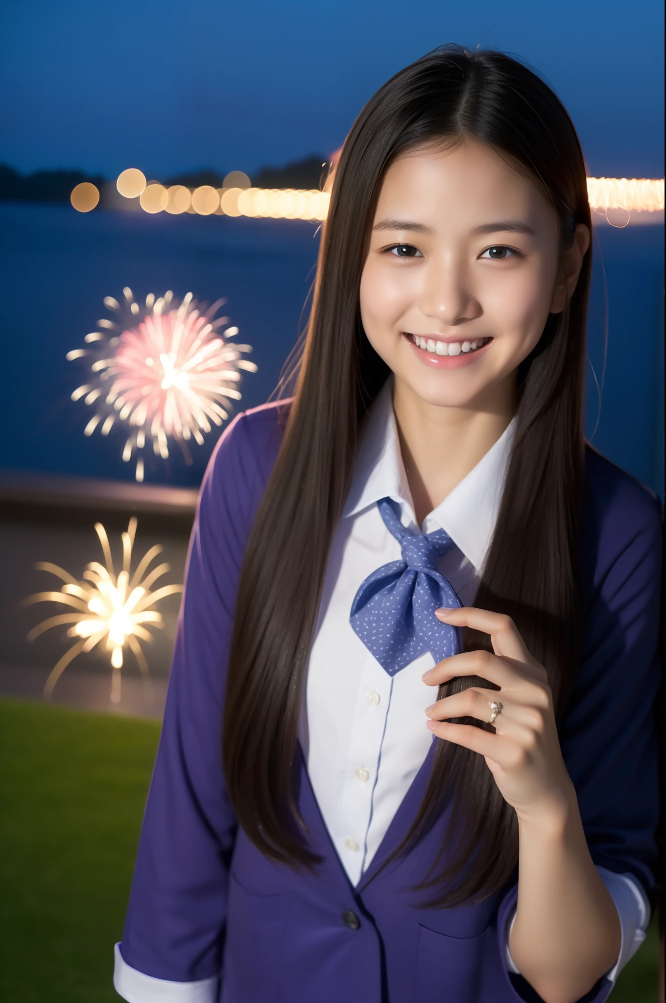 A smile、hi-school girl、While doing fireworks、mare