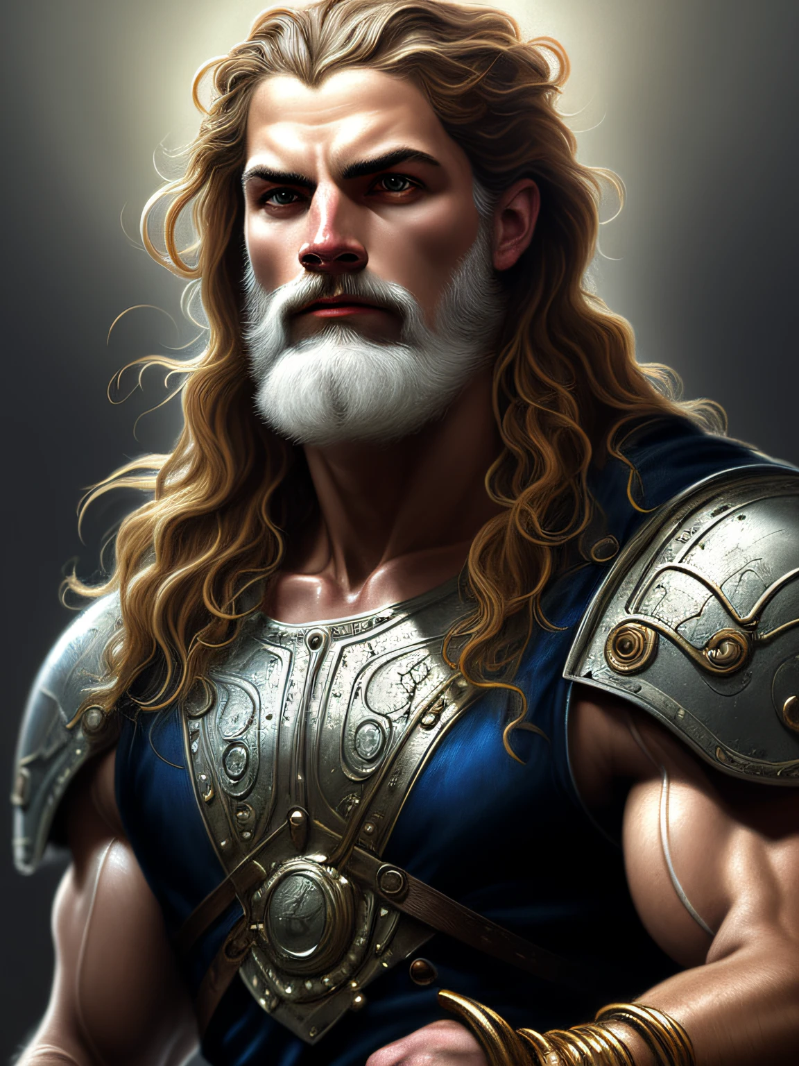 painted portrait of rugged odin, painted portrait of rugged zeus, beautiful hairy humanoids, portrait of demigod hercules, portrait of rugged zeus, inspired by Ryan Barger, portrait of a viking, elvish blonde male warrior, fantasy male portrait, male god svarog portrait