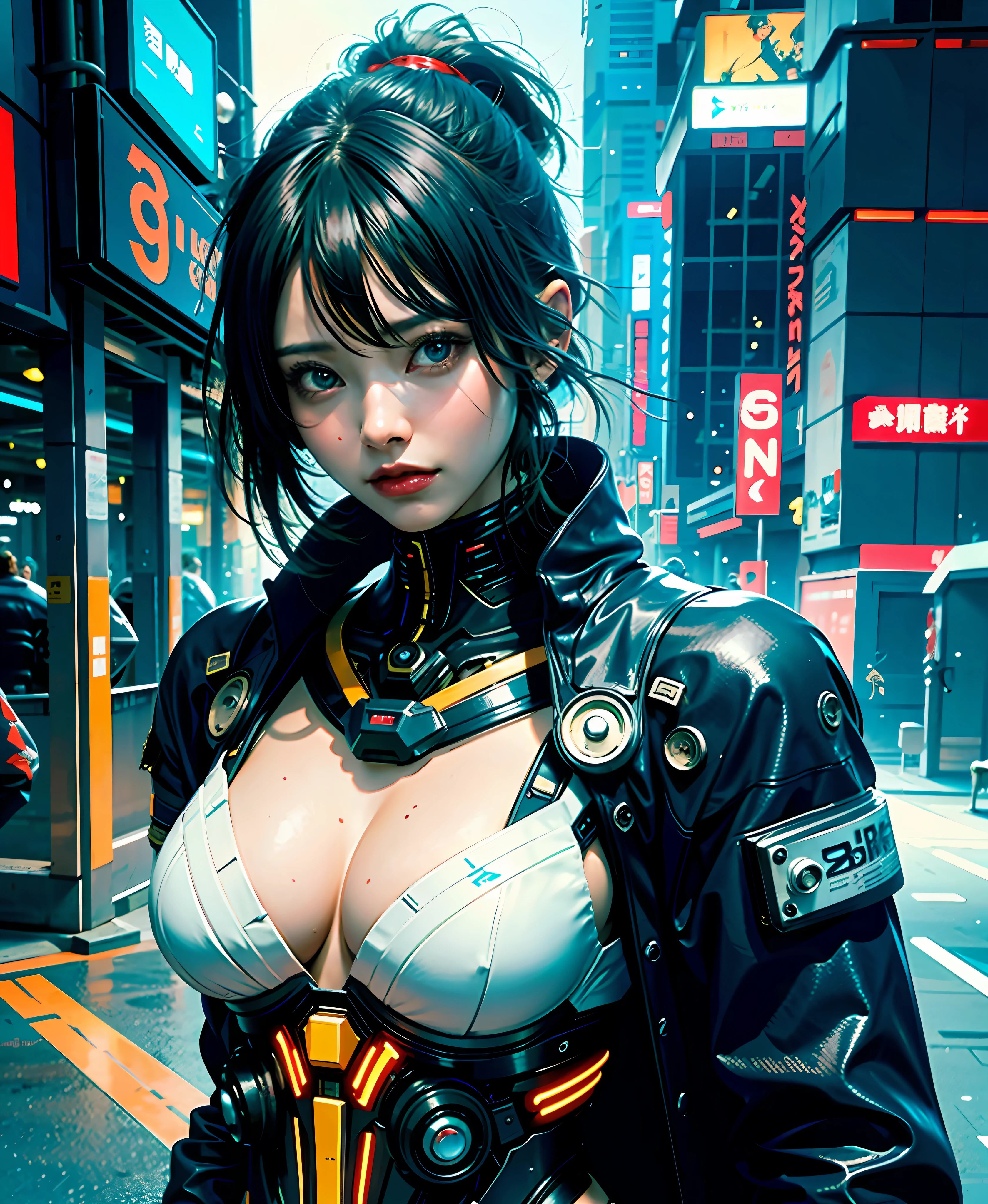 Cyber woman in futuristic suit posing for photo, face and breasts are raw, cleavage is visible, big, cyberpunk, wlop. Sci-Fi, Gundam, Cyberpunk Anime Girl Mecha, Female Cyberpunk Anime Girl, Mecha Cyber Armor Girl, Biomechanical, Cybersuit, CGSesociety Masterpiece, WLOP and Krenz Kuschat, Cute Cyborg Girl, Cyborg Girl, Digital Cyberpunk Anime Art, Wojtek Fus