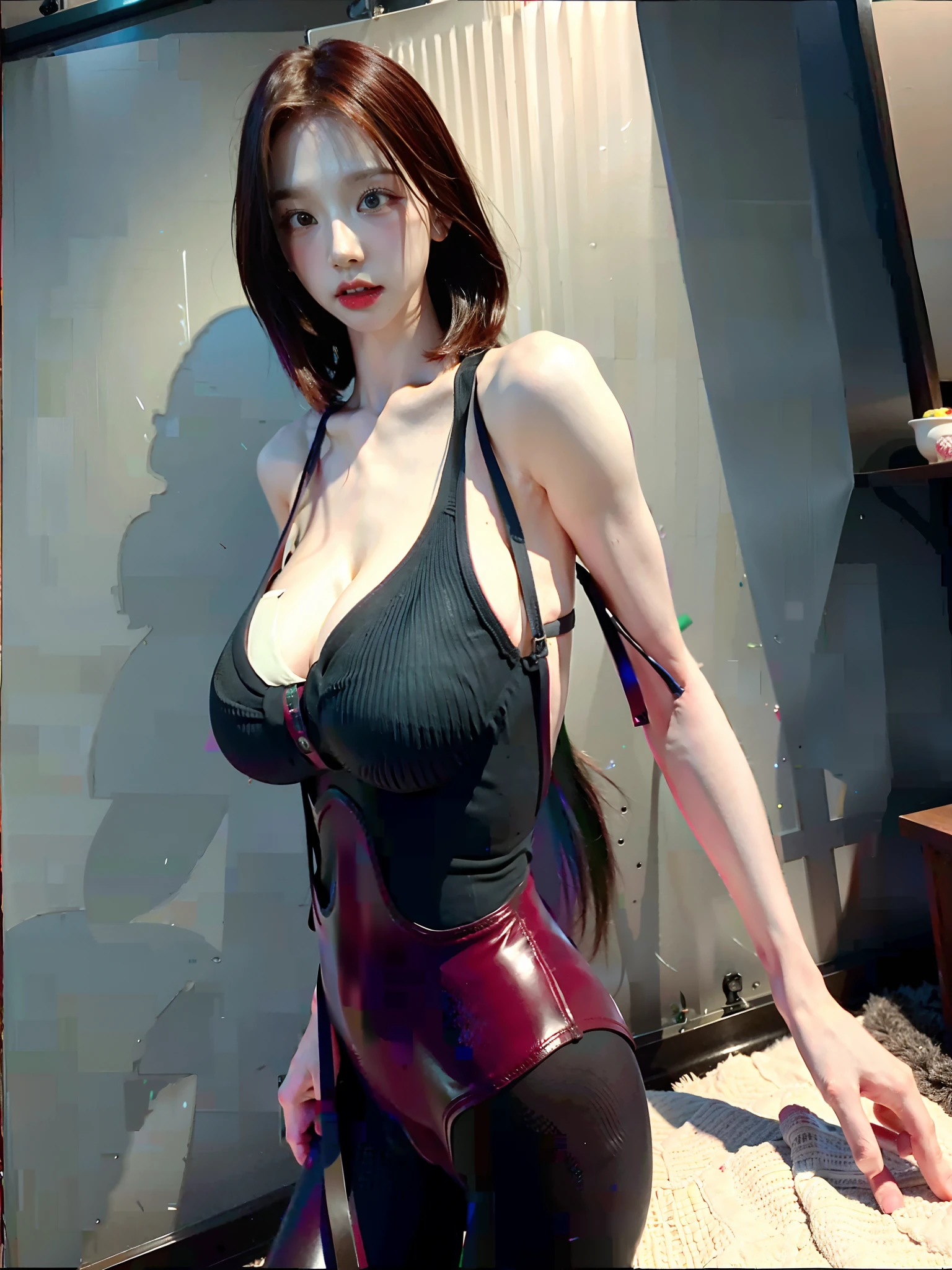 Best quality, (Photorealistic:1.2), Hyper-Resolution, (Photorealistic:1.4), Sultry eyes,And show yourself with composure and elegance。She dresses fashionably and tastefully,Highlight your strengths,and noble temperament,long whitr hair,long leges,Ultra-realistic 8K CG,Flawless face,flawless perfection,,full bodyesbian,One-piece tights,Conjoinment,latex body suit,Standing on the ground,poster for,huge tit,Huge breasts,A sagging breast,long leges,Slim,being thin,tightsuit,Lower chest position,Swollen breasts,crisp breasts,Breasts during lactation,Lactation