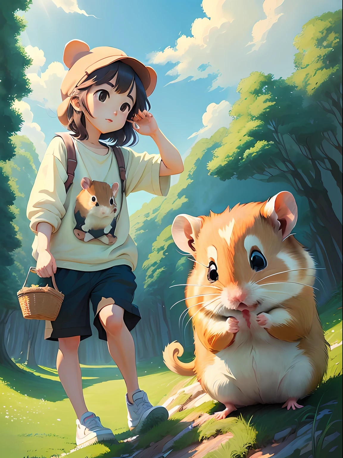 1 hamster、2D Animation、Ghibli style、top-quality、​masterpiece