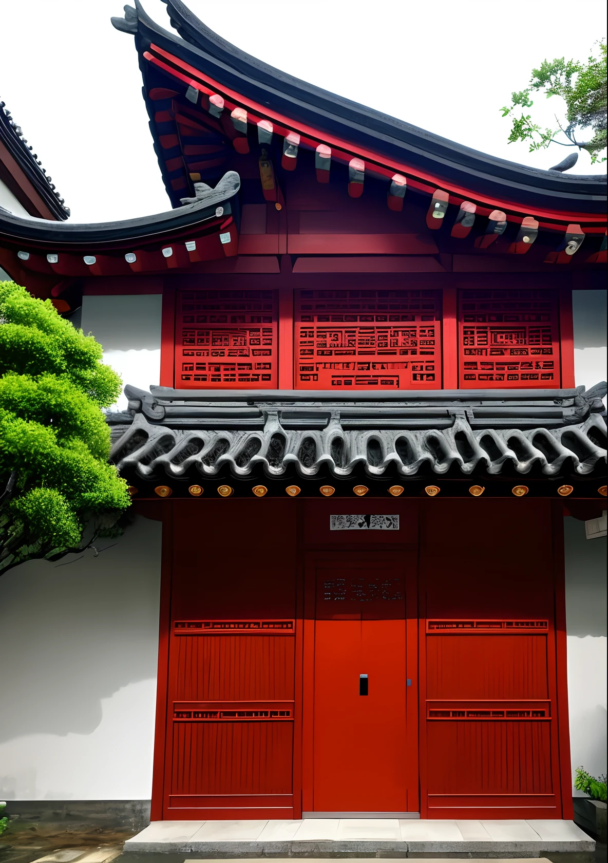 House of Hui style architecture,Magnificent gates,Someone at the door is using the iron ring on the door,knock!It was raining heavily outside