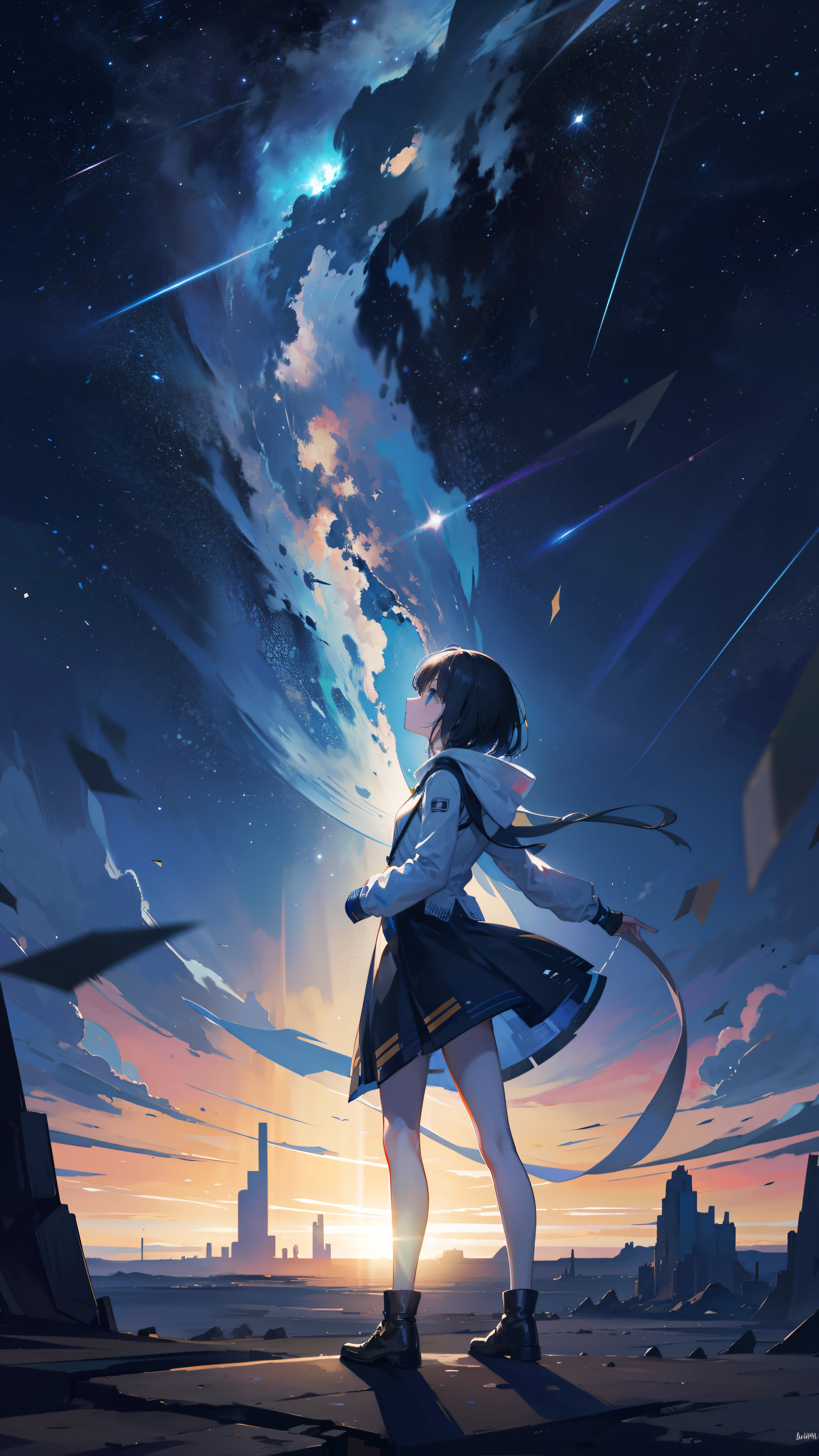 Standing on the surface of a planet,Looking up at the stars,The vastness is boundless,Picture clipping,I feel so lonely