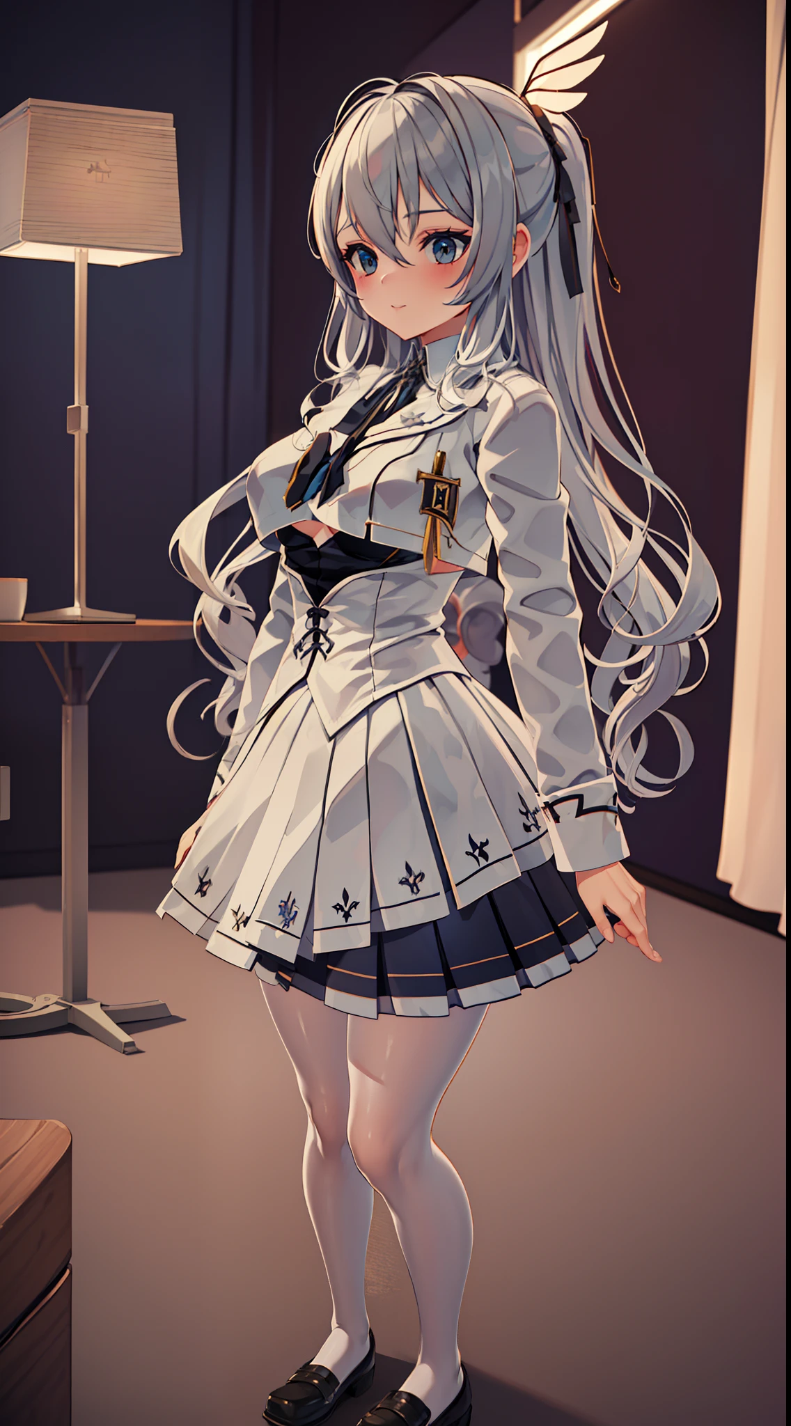 ((Best quality)), ((Masterpiece)), ((Ultra-detailed)), (illustration), (Detailed light), (An extremely delicate and beautiful), Dramatic perspective,A charming young girl,sorceress woman,(Lucifer uniform),Cute face,(Sexy figure)