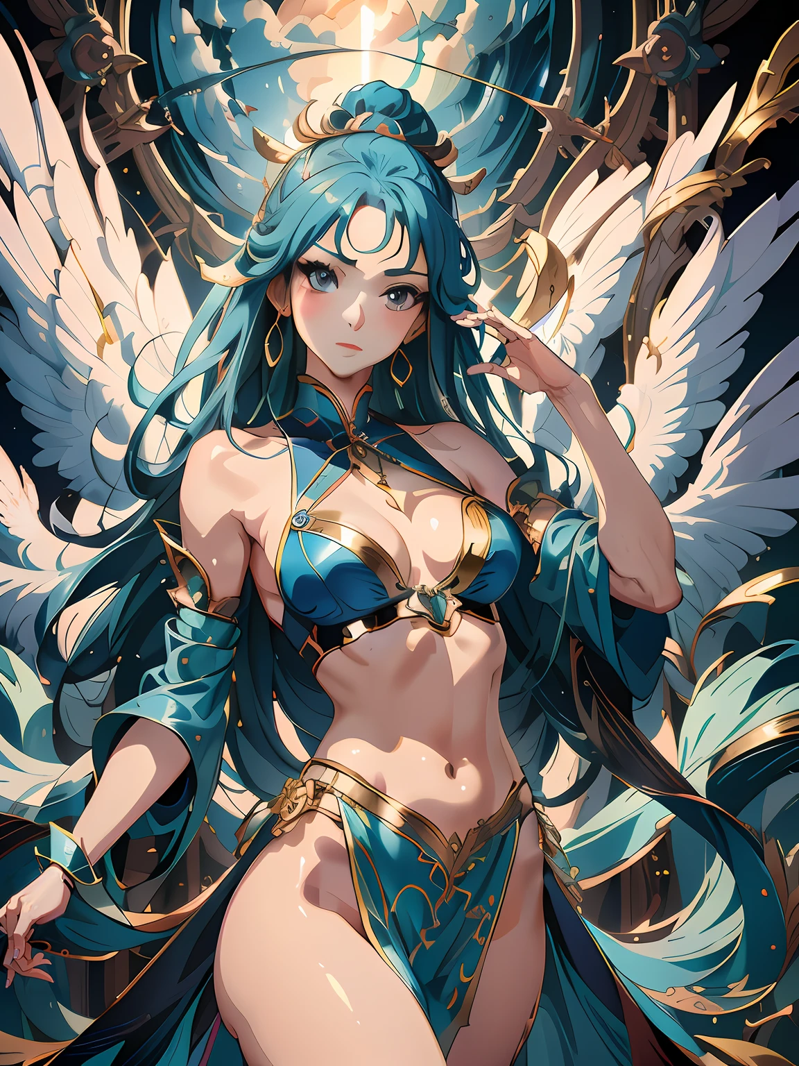 Anime girl with blue hair and blue bikini wings, Anime goddess, knights of zodiac girl, Portrait Chevaliers du Zodiaque Fille, Extremely detailed Artgerm, Artgerm on ArtStation Pixiv, Detailed digital anime art, trending on artstation pixiv, 8K high quality detailed art, 2. 5 D CGI anime fantasy artwork, Anime fantasy illustration