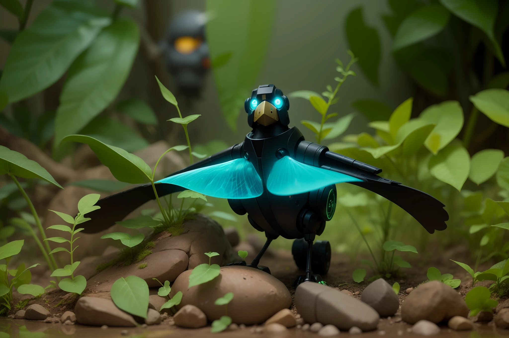 warforged lophorina superba bird war robot with energy protection plasma hex blue sitillant