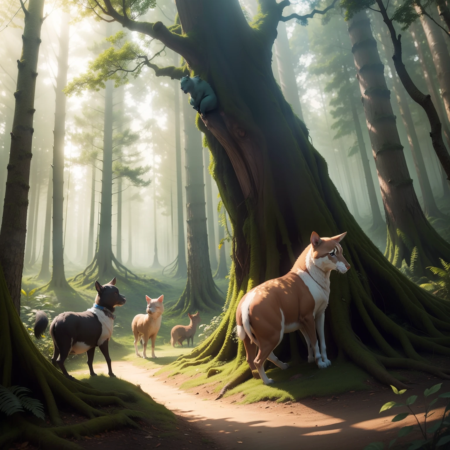 A forest with talking trees and animals playing around you