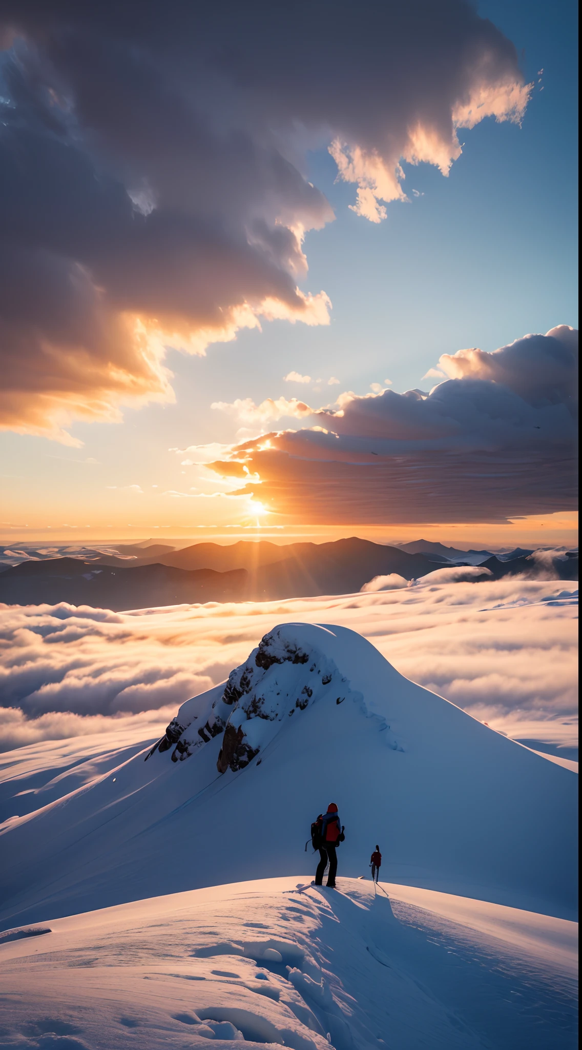 Skysky，the setting sun，Strange clouds，Thick snow，ice mountain，8K wallpapers，extreme beautiful，winning artwork，perfect compositions